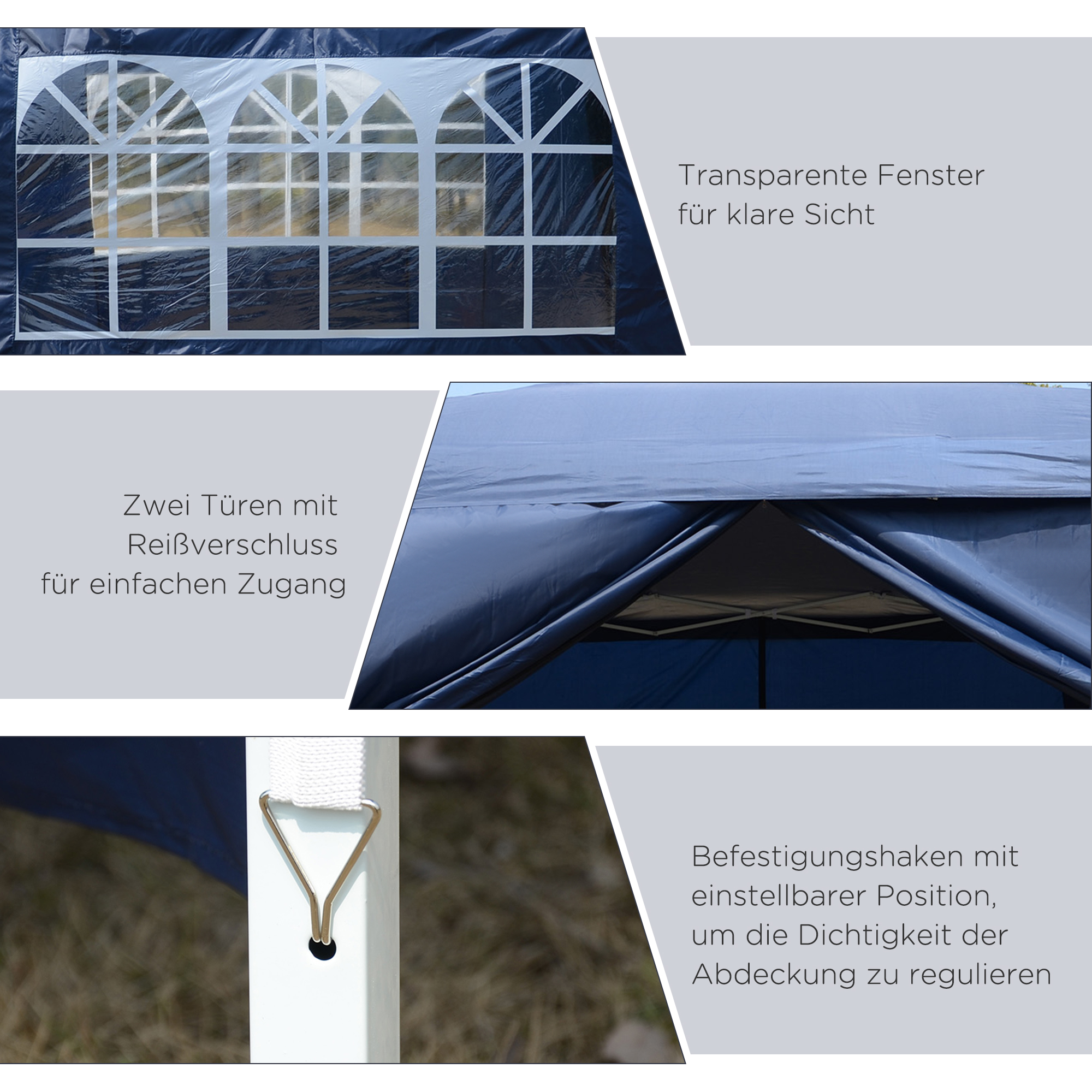 3 x 3 m Pavillon mit 4 Seitenwänden, Fenster, Festzelt mit UV-Schutz, Gartenzelt inkl. Tragetasche, Stahl, Blau