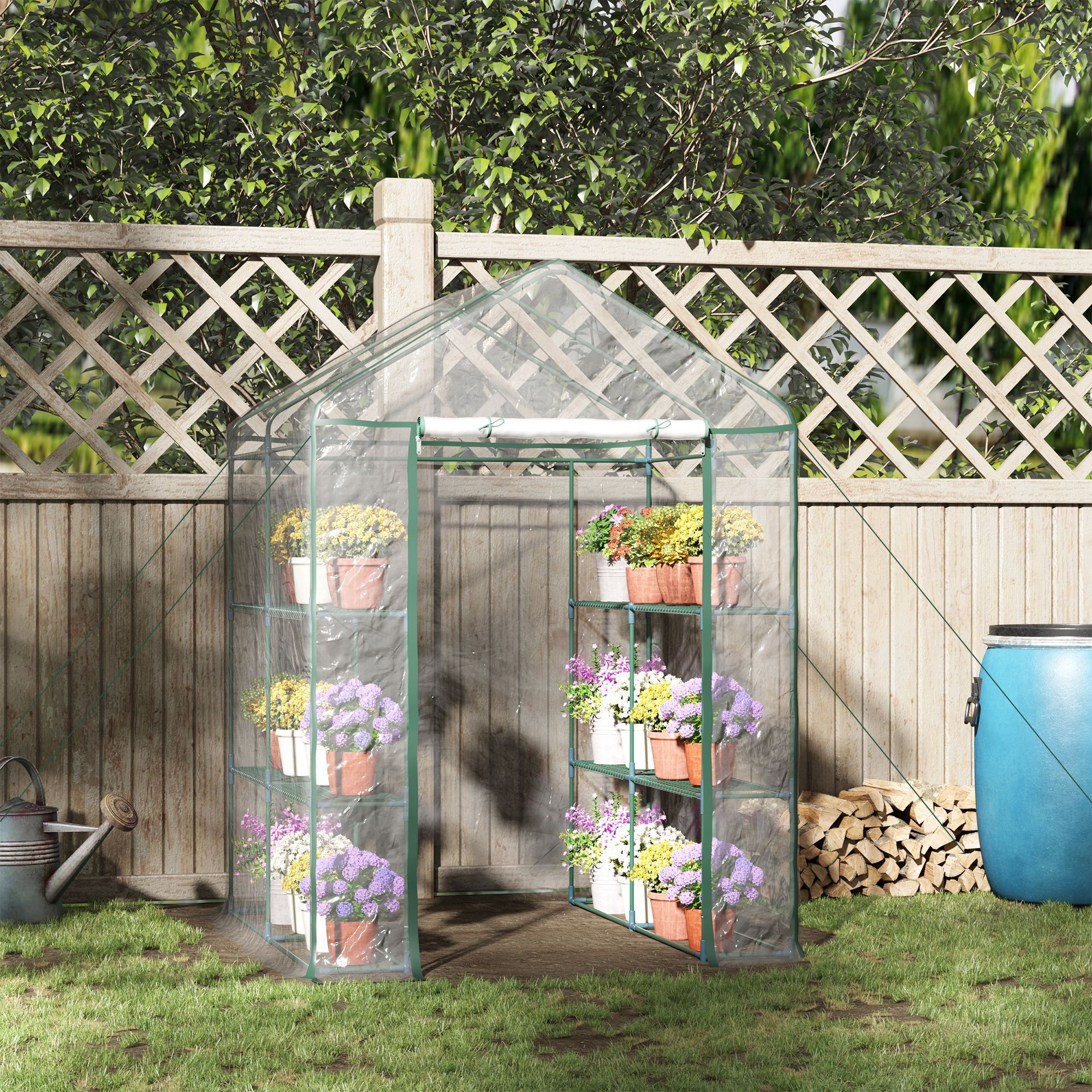 Foliengewächshaus begehbares Gartenhäuschen Tomatengewächshaus Treibhaus Frühbeet mit 6 Regalen Transparent Stahl PVC-Kunststoff 143 x 143 x 195 cm