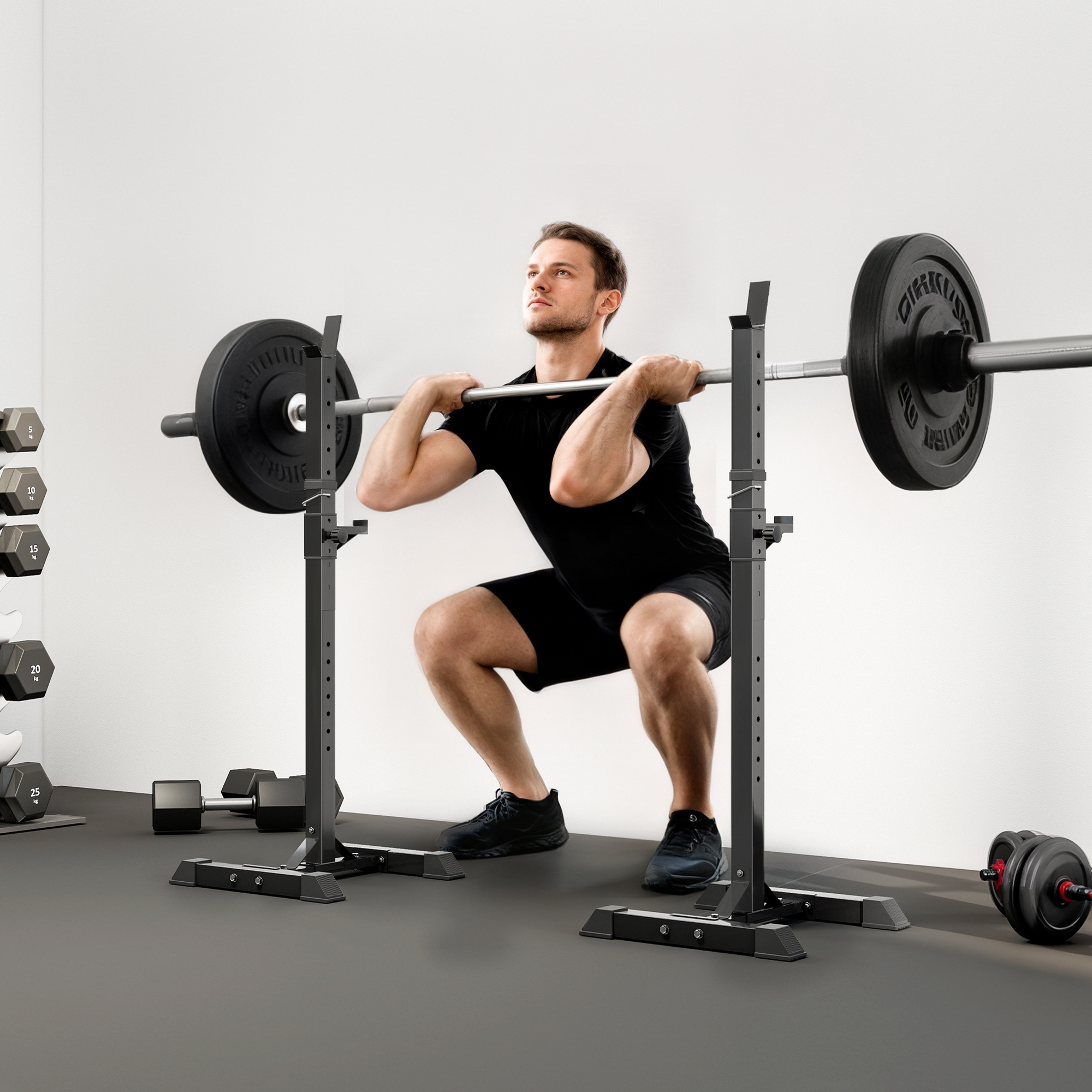 Hantelständer, 2er-Set, bis 150 kg belastbar, höhenverstellbar, Stahl, weiß+schwarz, 52 x 48 x 160 cm
