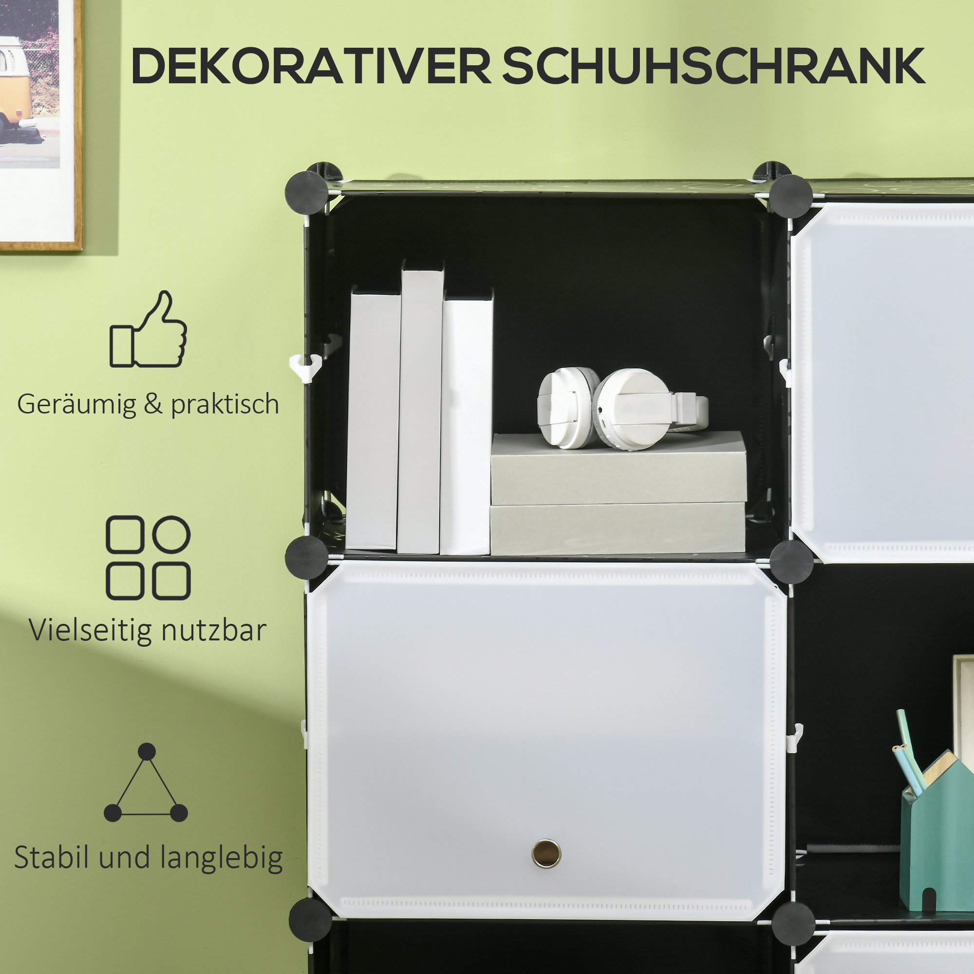 Modulares Regalsystem, Steckregal, zusammensetzbar aus 12 Würfeln 125 x 32 x 125 cm, Kunststoff+Stahl Schwarz