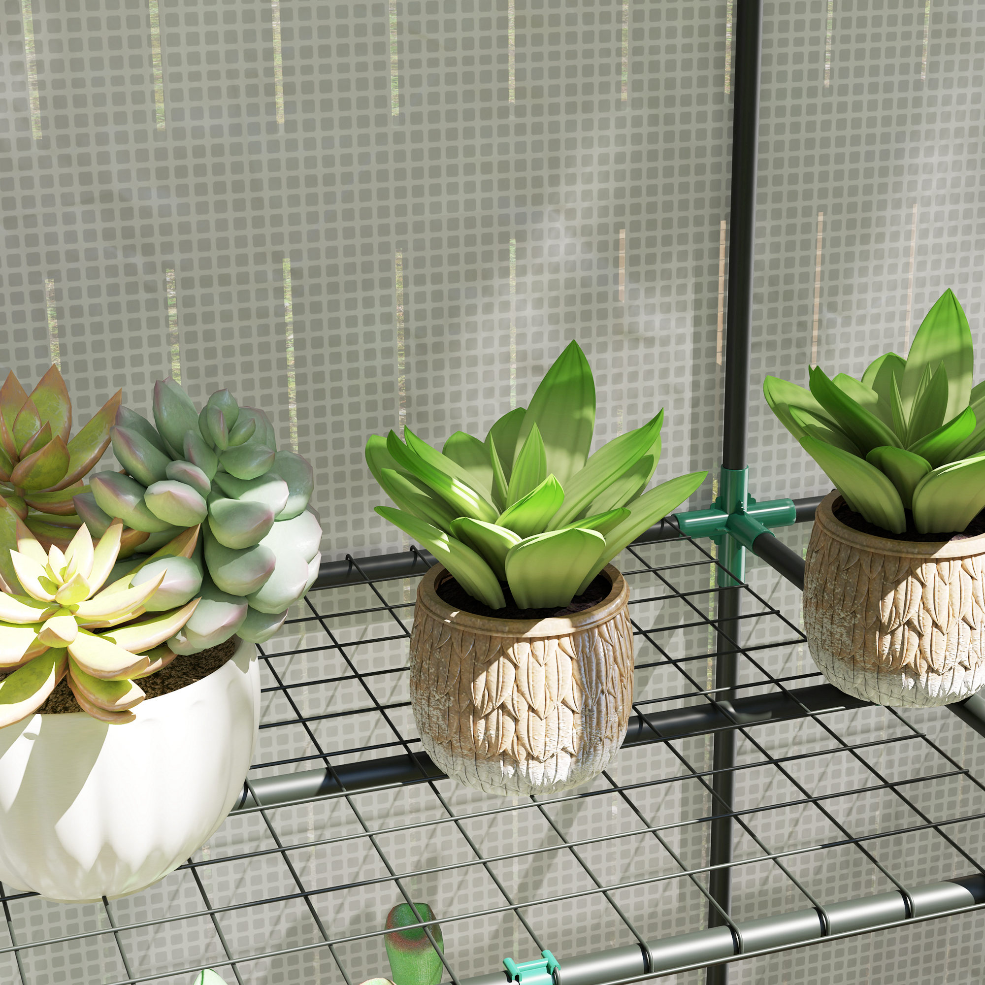 Mini-Gewächshaus mit 3-Ebenen-Regal, Kunststoff-Abdeckung, UV-beständig, tragbar, Rolltür, 144 x 48 x 152 cm, Weiß