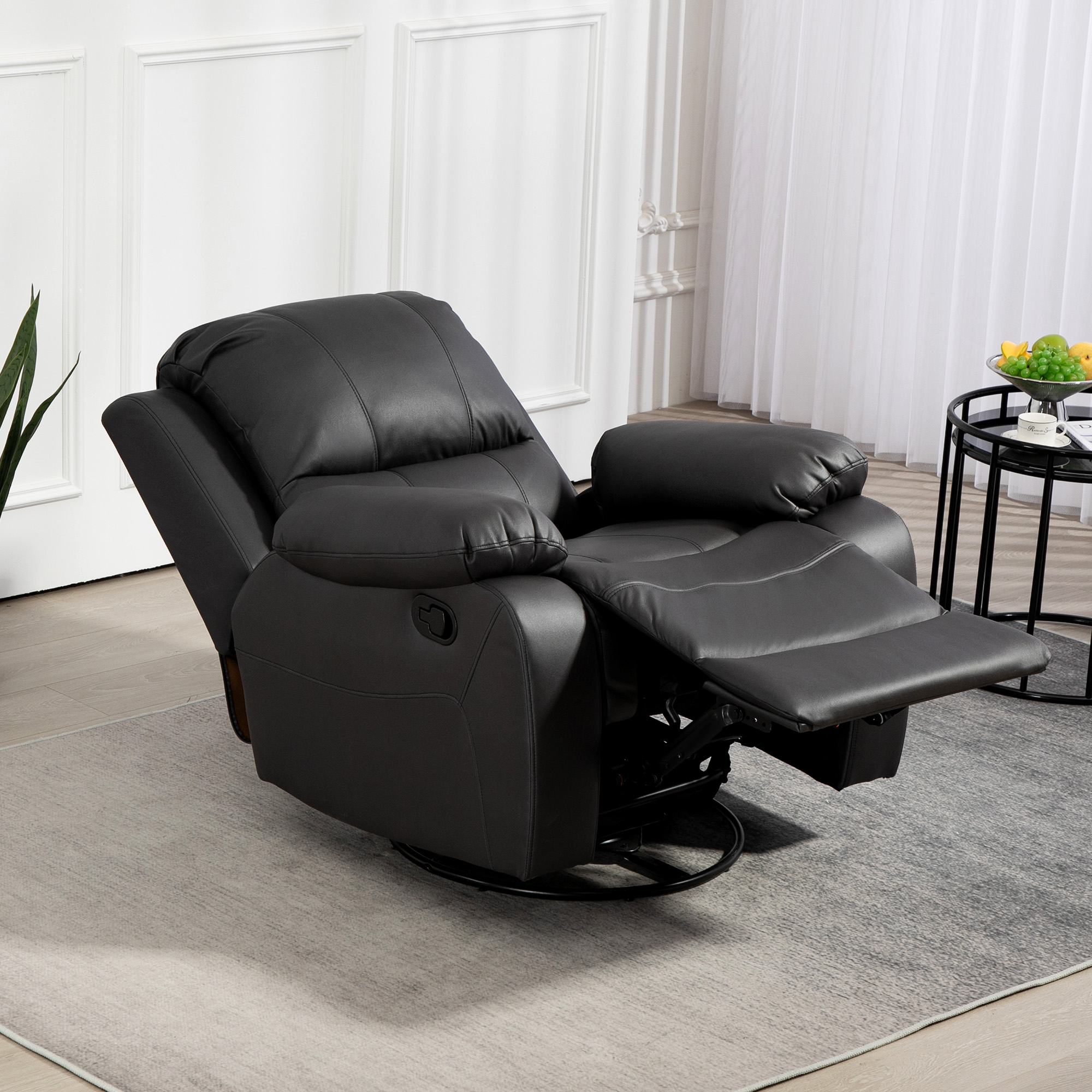 Relaxsessel, verstellbare Lehne & Fußstütze, drehbar, bis 150 kg, Stahlrahmen, 93x100x98cm, Schwarz