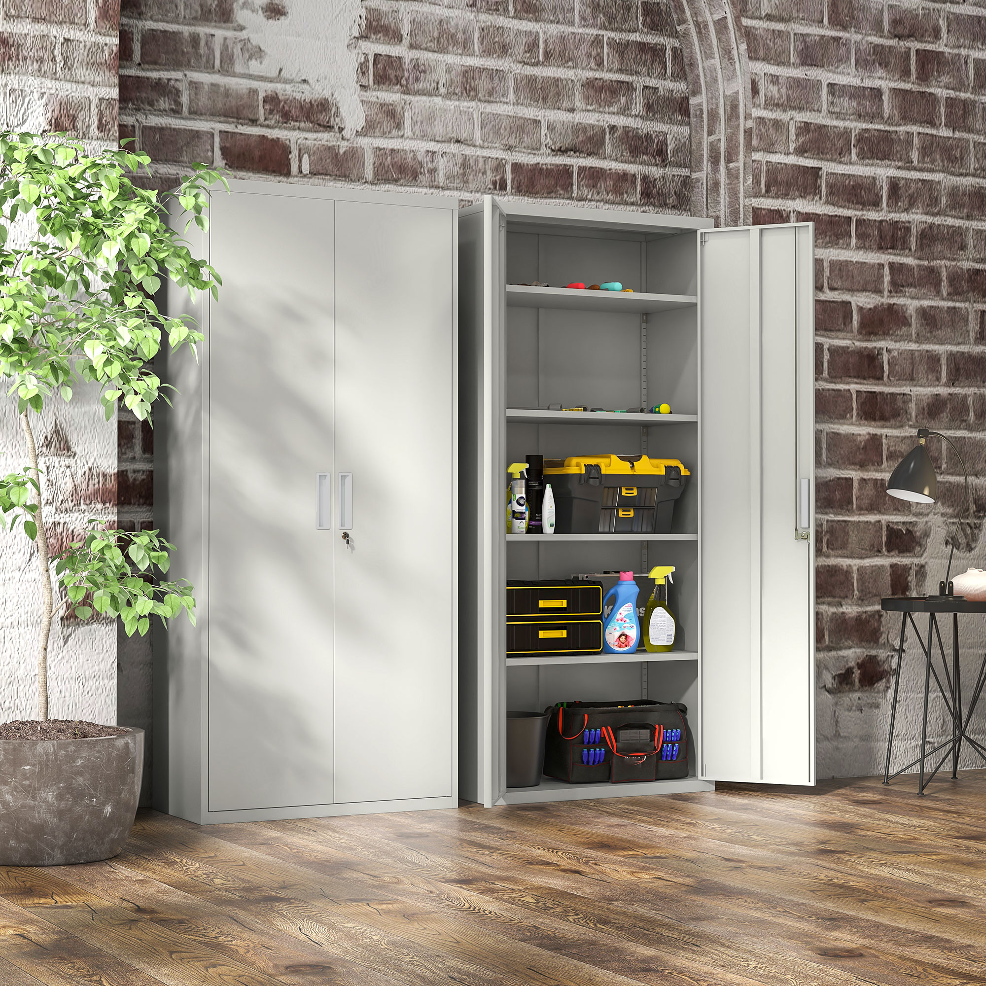 Aktenschrank, Büroschrank, 5 Regale, Metall, 80B x 40T x 180H cm, Weiß