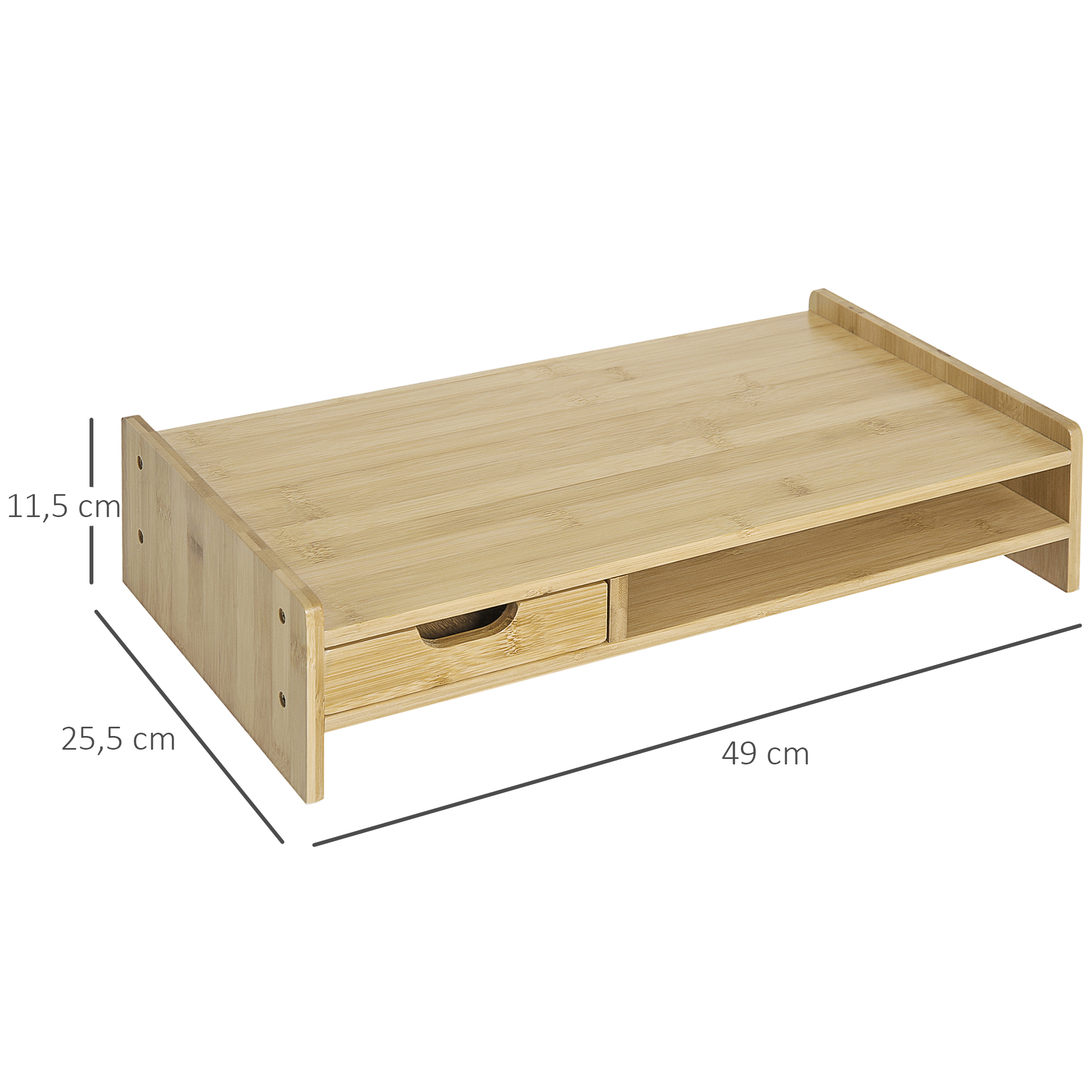 Monitorständer mit Schublade Bildschirmerhöhung Monitor Ständer Bildschirmständer für PC Notebook Drucker 49 x 25,5 x 11,5 cm Natur