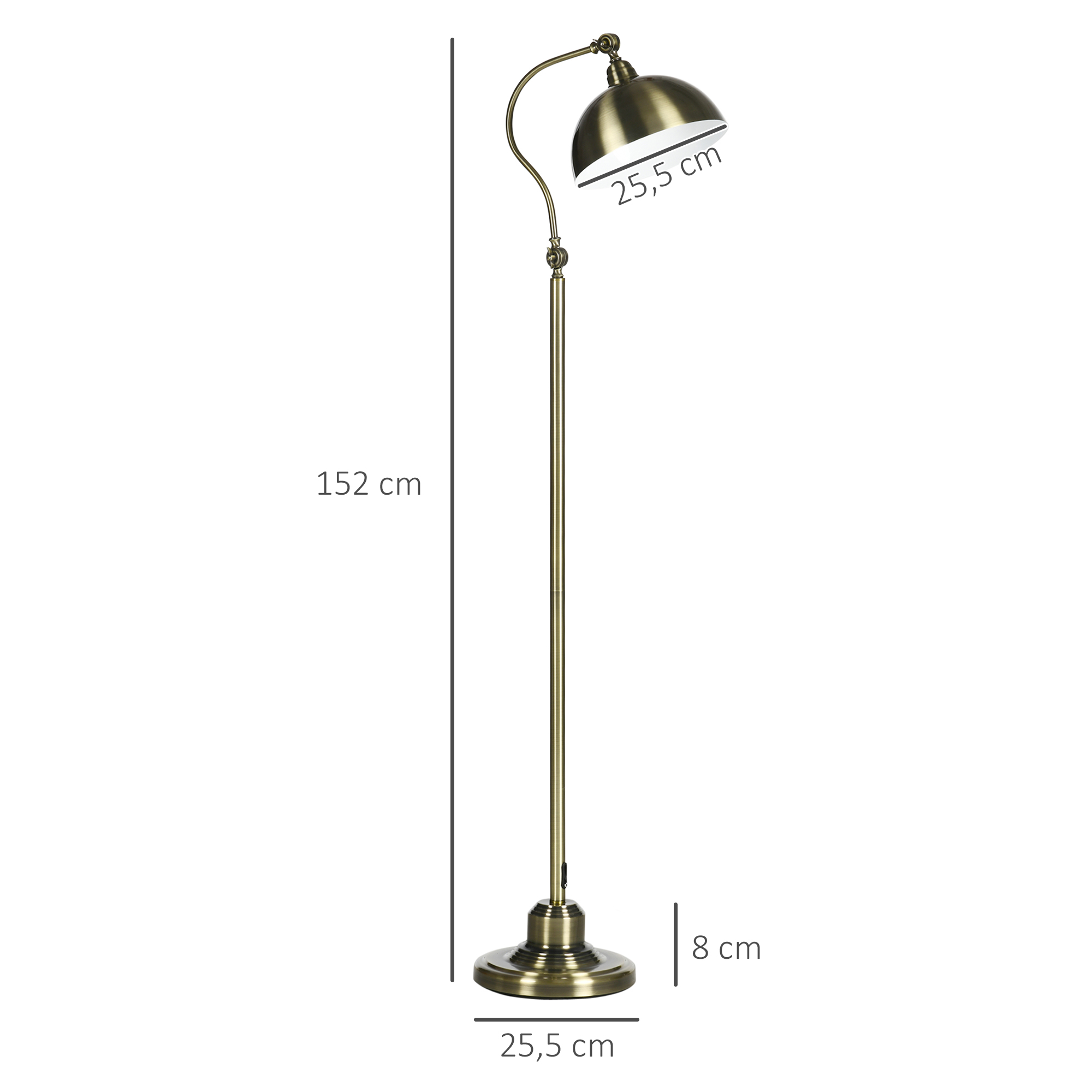 Stehleuchte im Vintage-Design, verstellbarer Winkel, Messing-Look, 42 cm x 25,5 cm x 152 cm, Bronze
