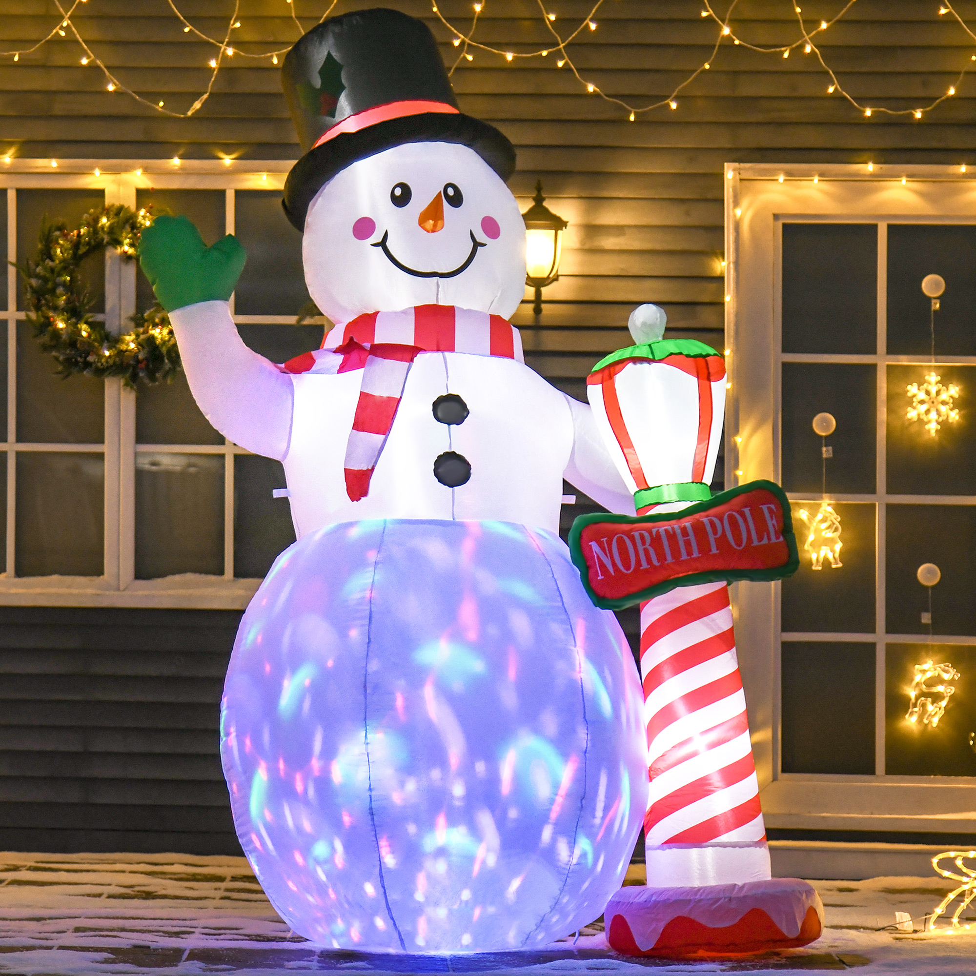 Weihnachtsdeko, aufblasbarer Schneemann, 2,4 m, LED-Beleuchtung, Gebläse, Weiß