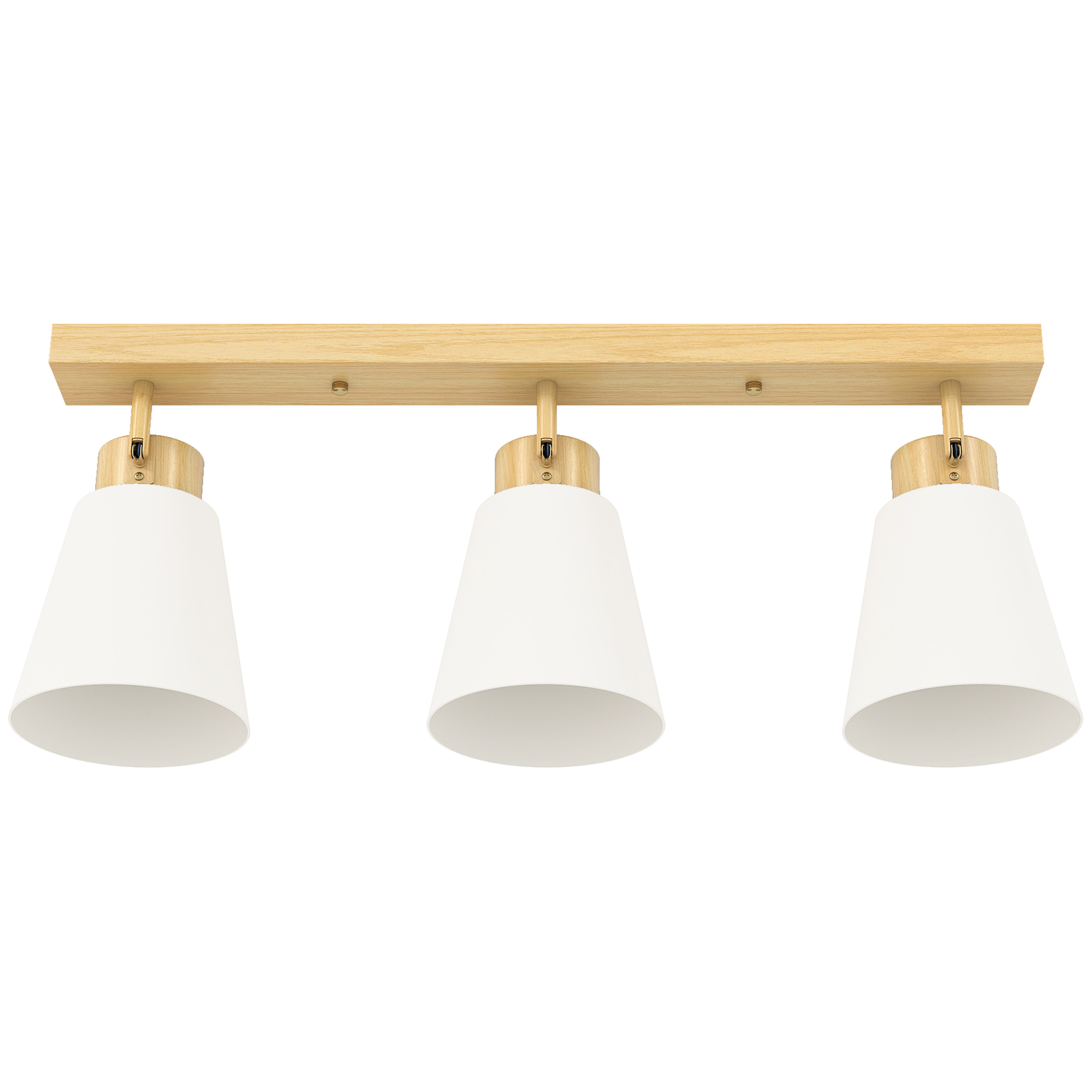 Deckenleuchte LED 40W Deckenlampe mit Doppelmontage und 90° verstellbaren Köpfen mit 3 E27-Fassungen Naturholz