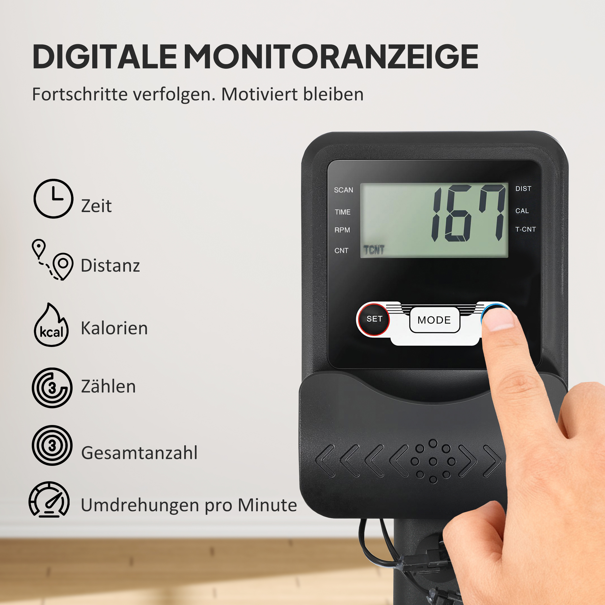 Rudergerät für Training, Rudermaschine mit 6-11 L Wassertank, LCD-Monitor, Handyhalter, 135 kg Tragfähigkeit, Stahl, Schwarz