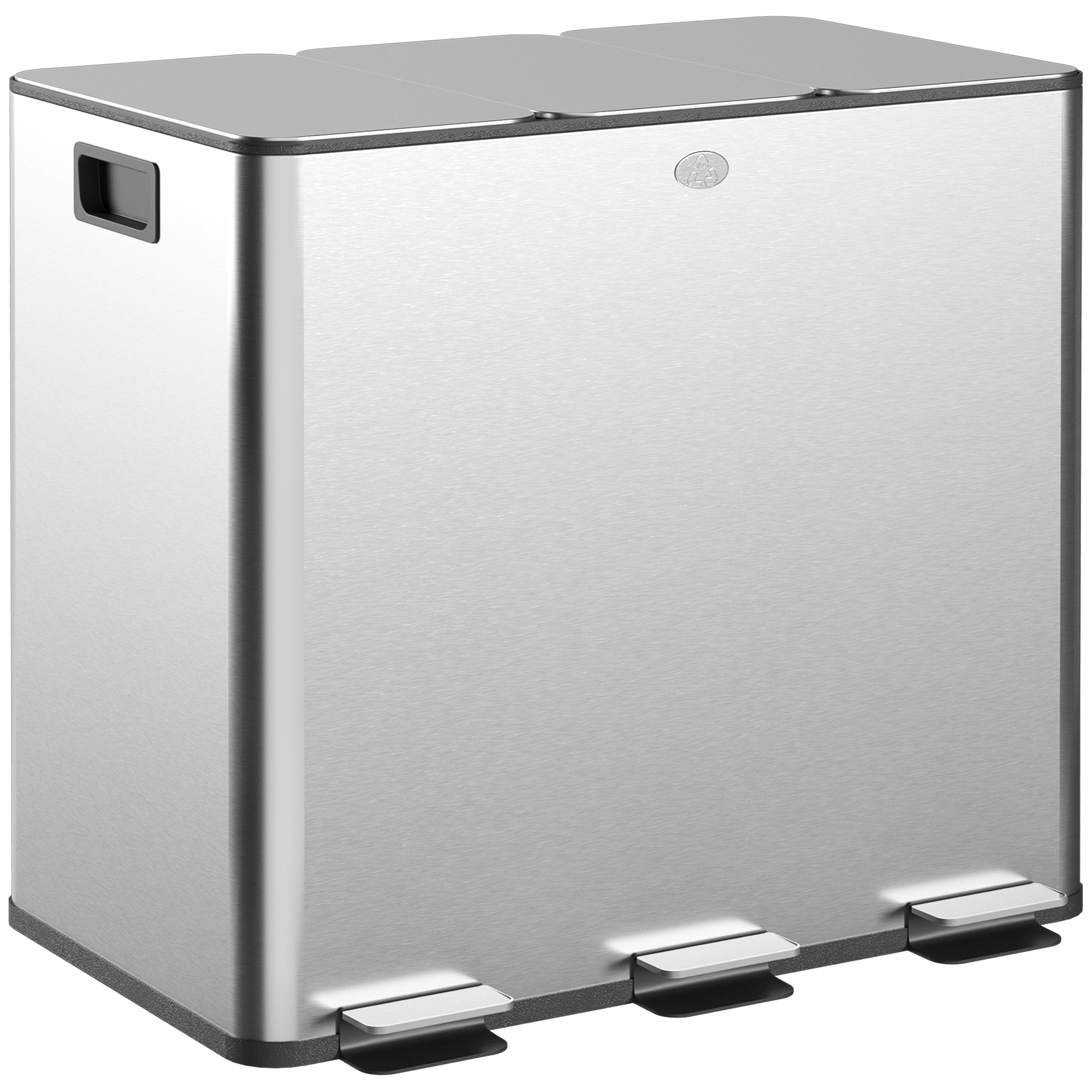 Mülleimer mit 3 x 20 L Fächern, Deodorant-Deckel, fingerabdrucksicher, Soft-Close, herausnehmbar, Silber