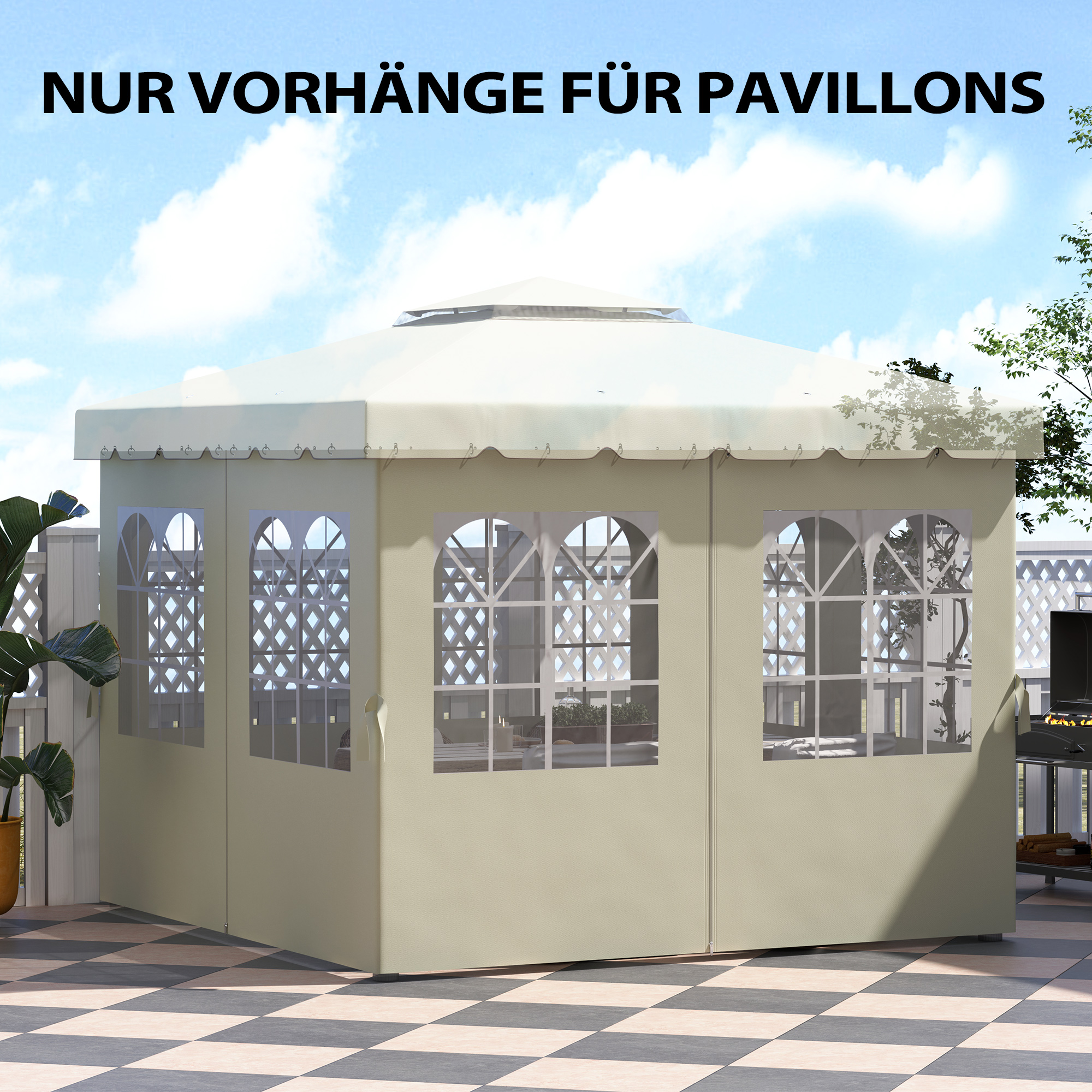 Pavillon-Seitenwände, 4 Seitenwand-Paneele für Gartenpavillon, mit Reißverschluss, 3 x 4 m Pavillon, Cremeweiß