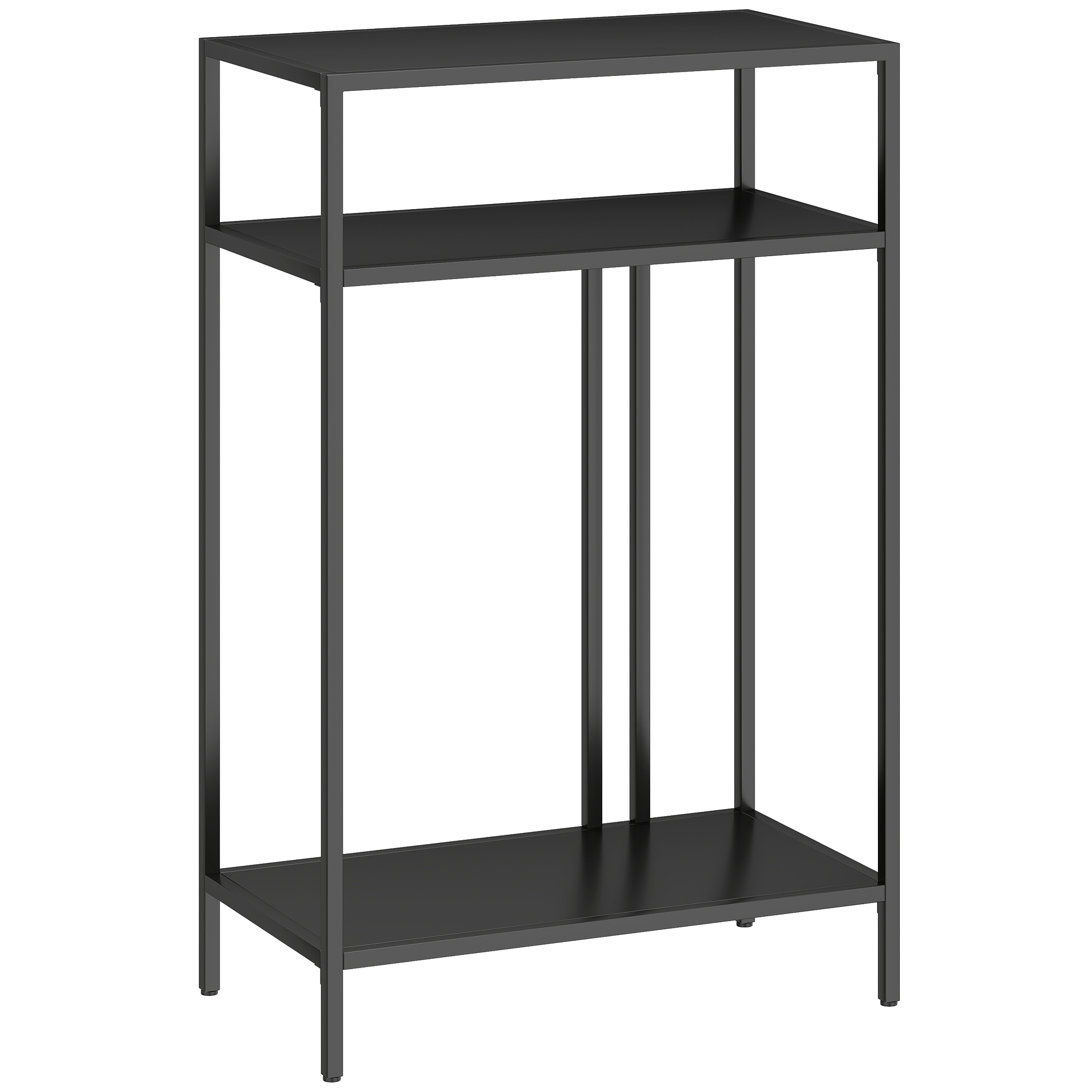 Konsolentisch 3-stufige Ablagen Schmaler Eingangsbereichstisch Stahlrahmen für Wohnzimmer Flur 55 cm Schwarz