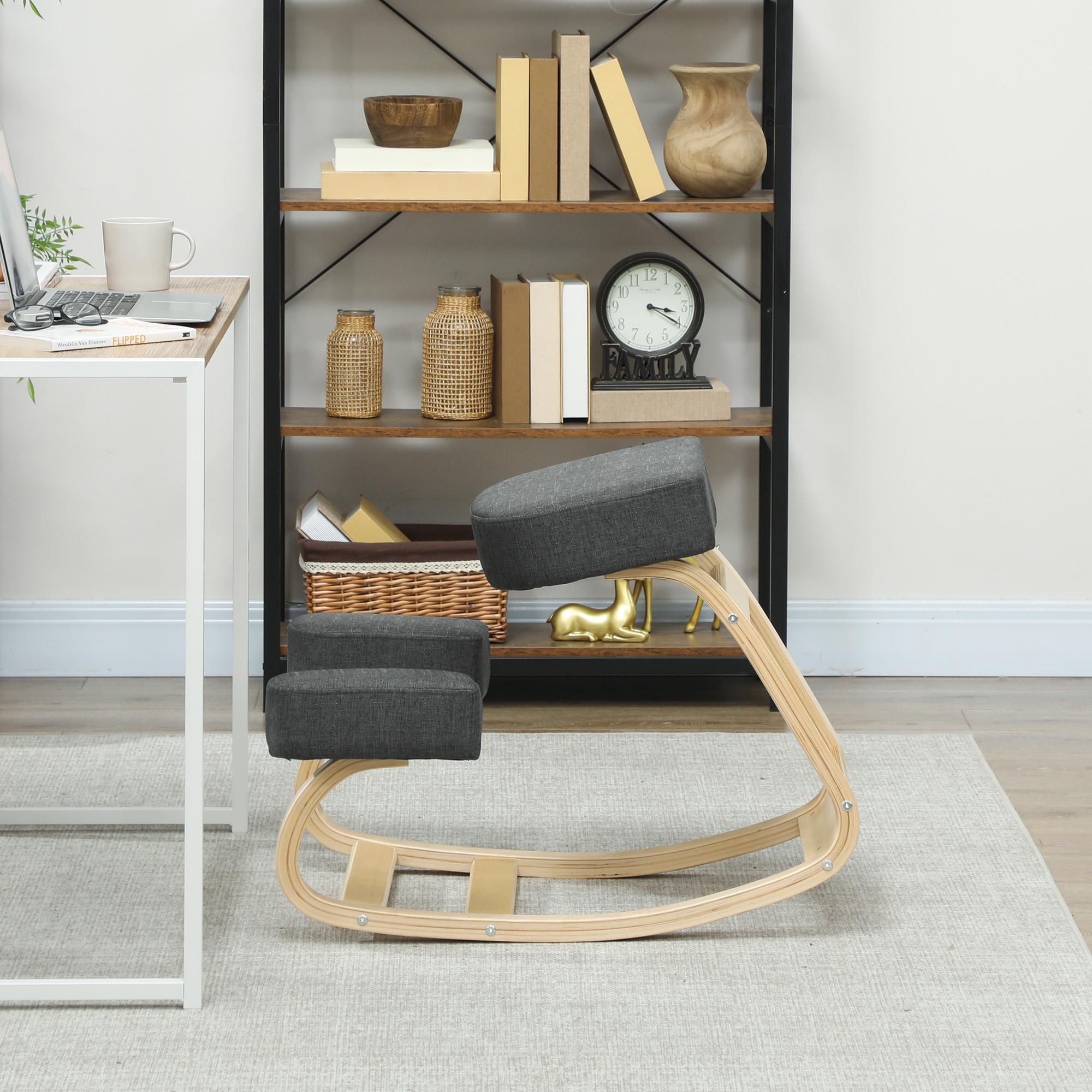 Kniestuhl, ergonomischer Sitzhocker, Polsterhocker für gesunde Sitzhaltung, Birkenholz, 120 kg belastbar, Dunkelgrau