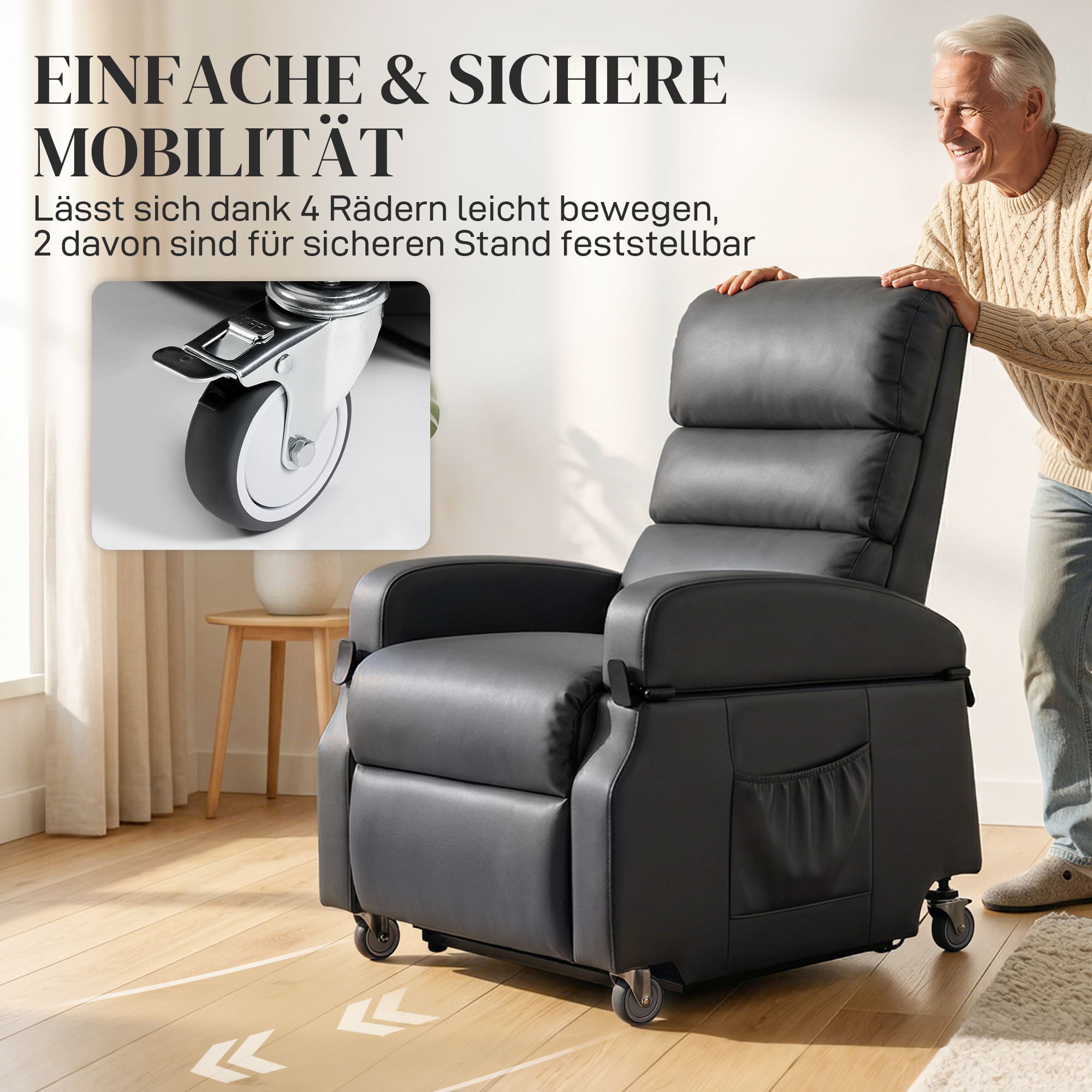 Fernsehsessel mit Aufstehhilfe Elektrischer Relaxsessel mit Fernbedienung, Fußstütze, Liegefunktion, Dunkelgrau