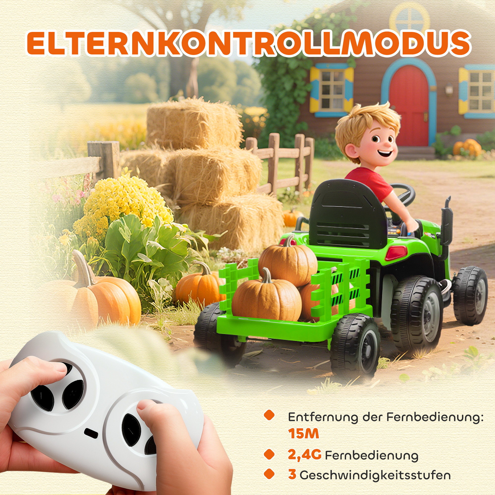 Kindertraktor, mit Fernbedienung, grün