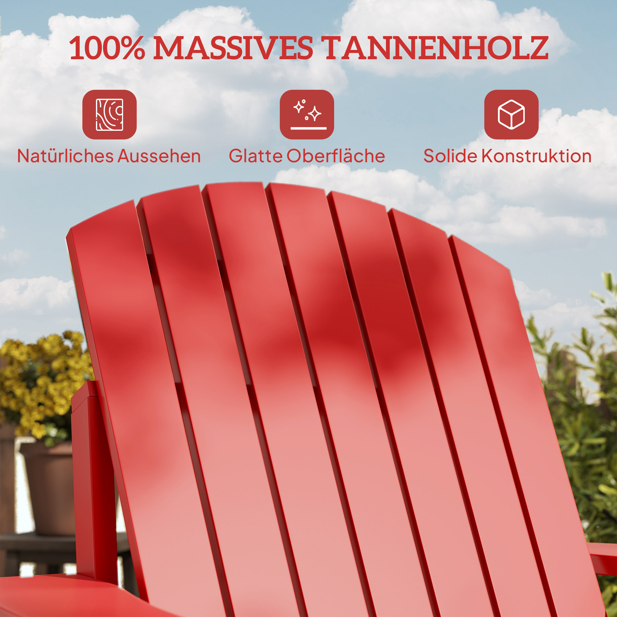 Andirondack Gartenstuhl Gartensessel Outdoor-Sessel, 72 cm x 97 cm x 92 cm, Rot