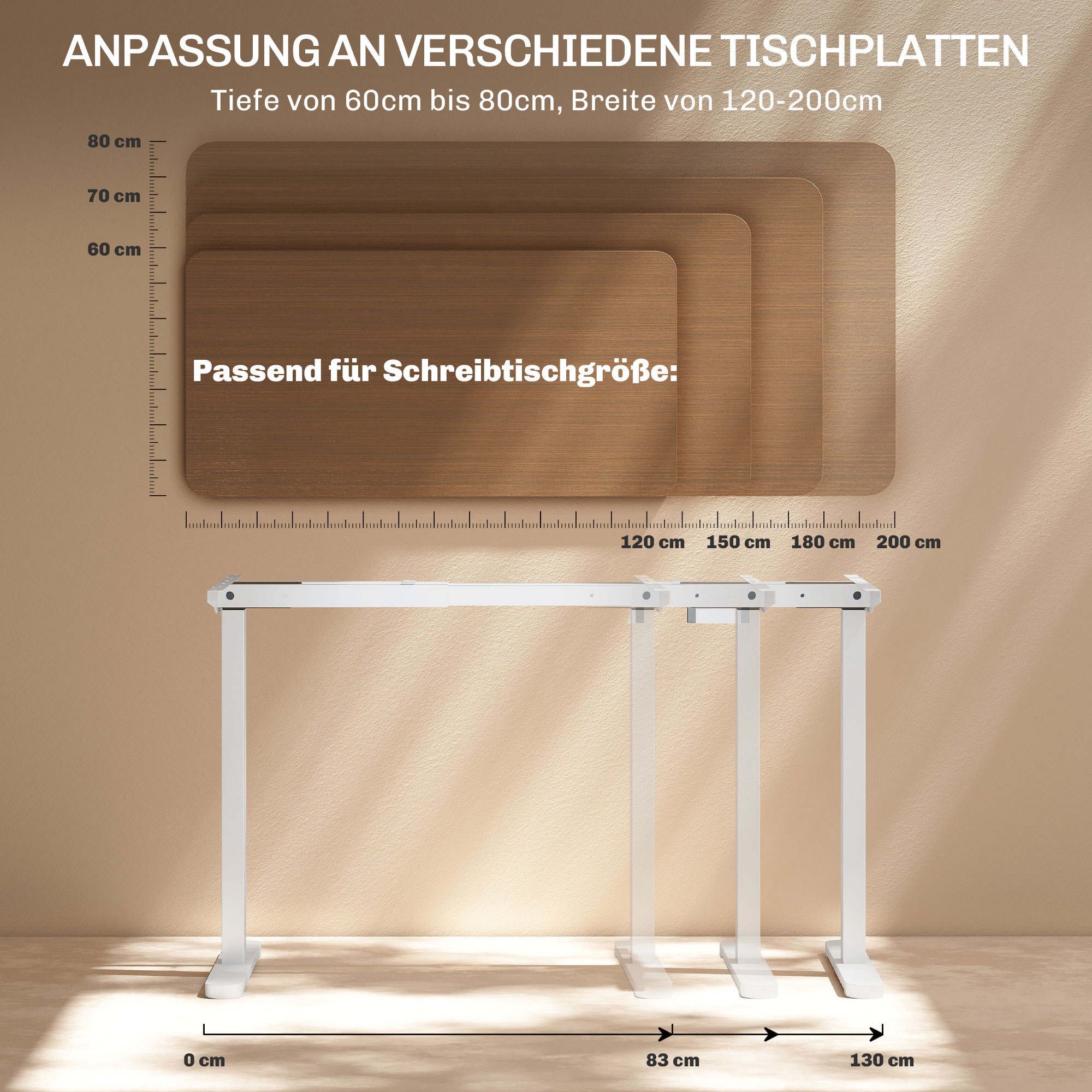 Schreibtischgestell, höhenverstellbar, mit Speicherfunktion, Stahl, Weiß