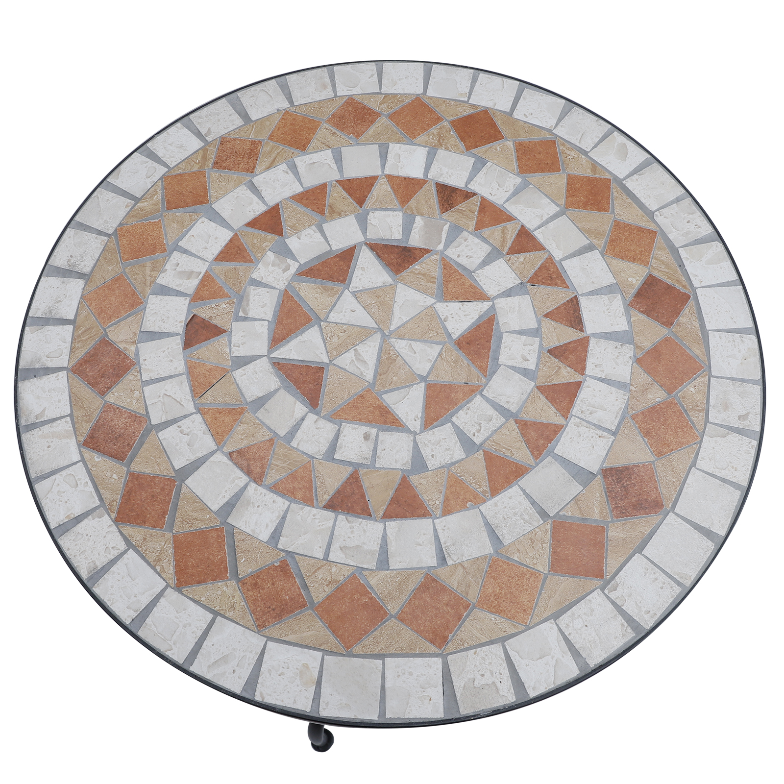 Gartentisch Mosaiktisch Balkontisch Beistelltisch Seviertisch rund Stahl + Keramik Orange + Weiß Ø60 x H71 cm