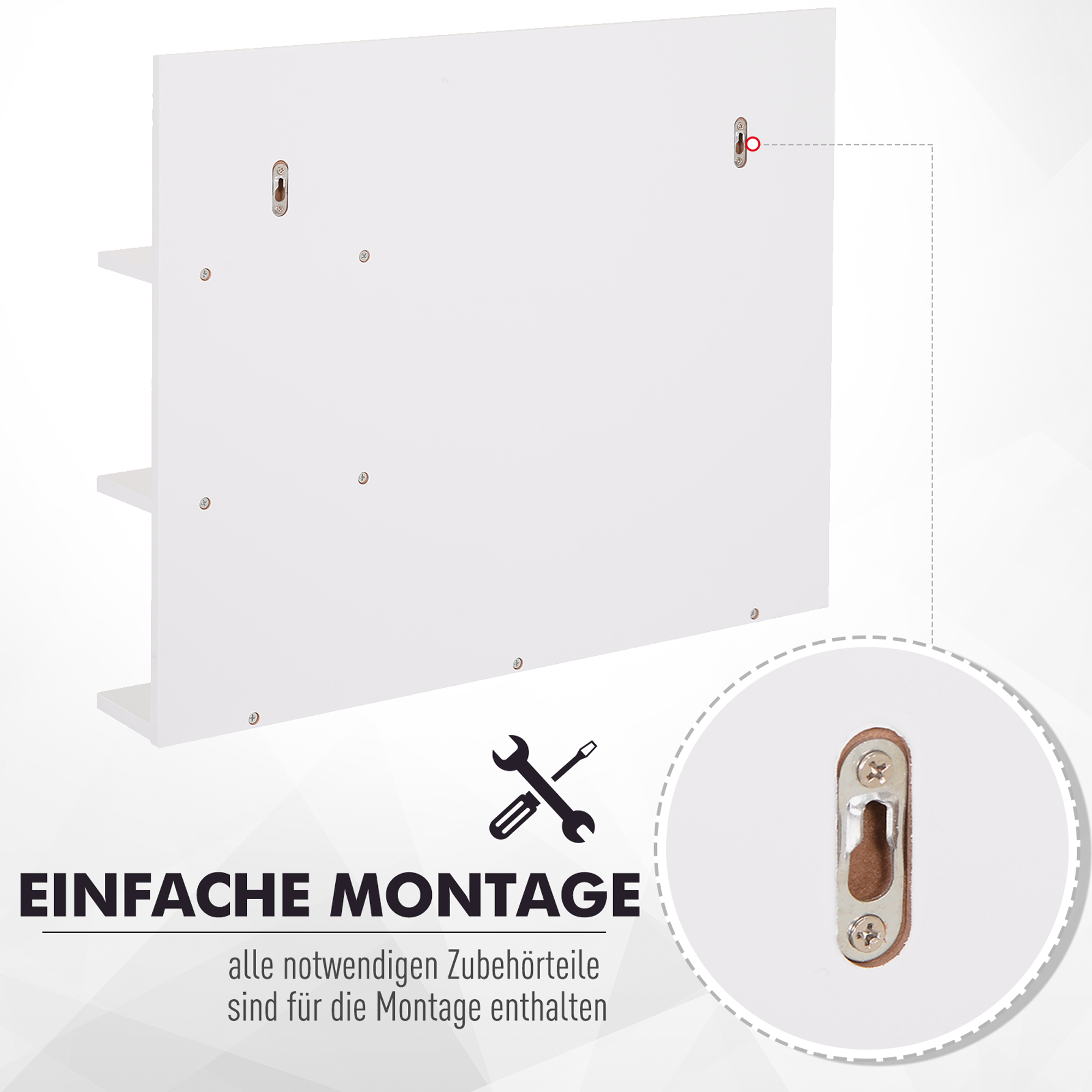 Badspiegel mit 3 Ablagen, Wandspiegel, Badezimmerspiegel, Spiegelregal für Badezimmer, Weiß, 60 x 10 x 48 cm