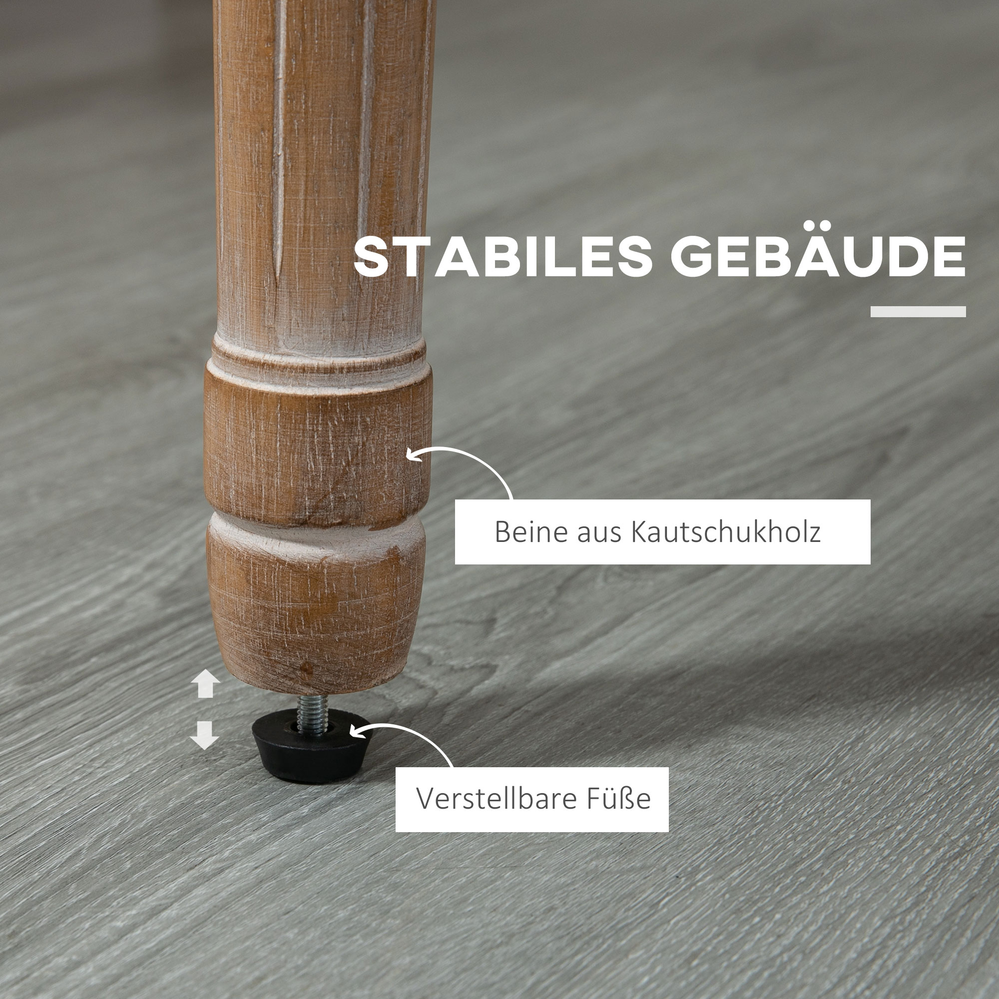 Küchenstuhl im Antik-Design, atmungsaktiver Bezug, Leinenoptik, Massivholzrahmen, 56 x 54 x 96cm, cremeweiß