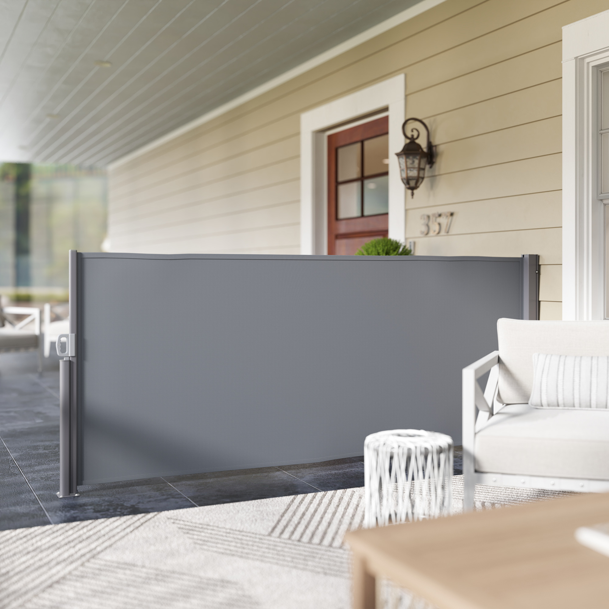 Seitenmarkise ausziehbar blickdicht Sichtschutz mit Wandhalterung  Beschichtung 300x140cm Dunkelgrau