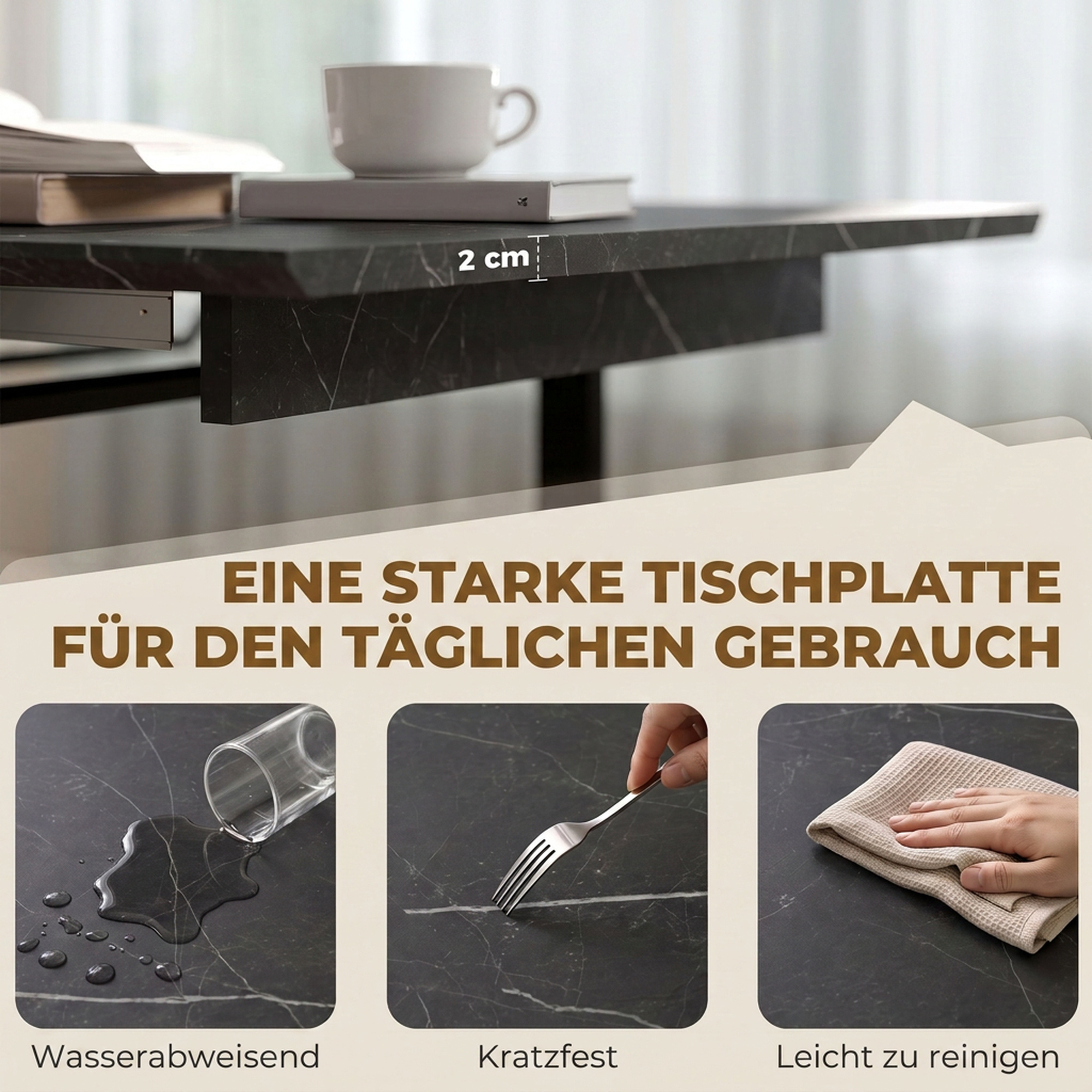 ausziehbarer Esstisch 140-180 cm für 6-8 Personen, rechteckig im Industrial-Design mit Stahlgestell, Schwarz