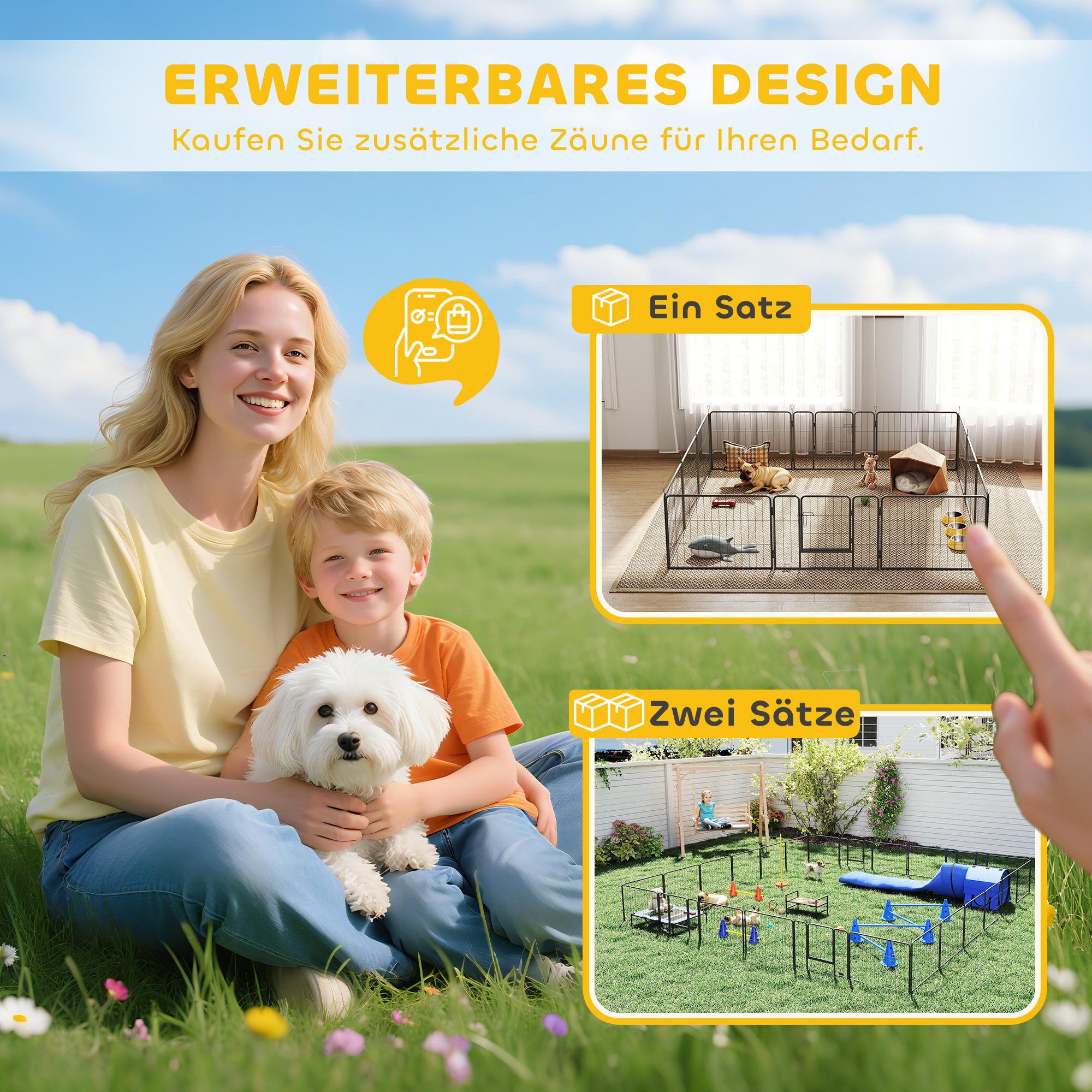 Haustiergehege, Welpenauslauf, Welpengitter, 12 Paneele, Outdoor u.  Indoor, Schwarz