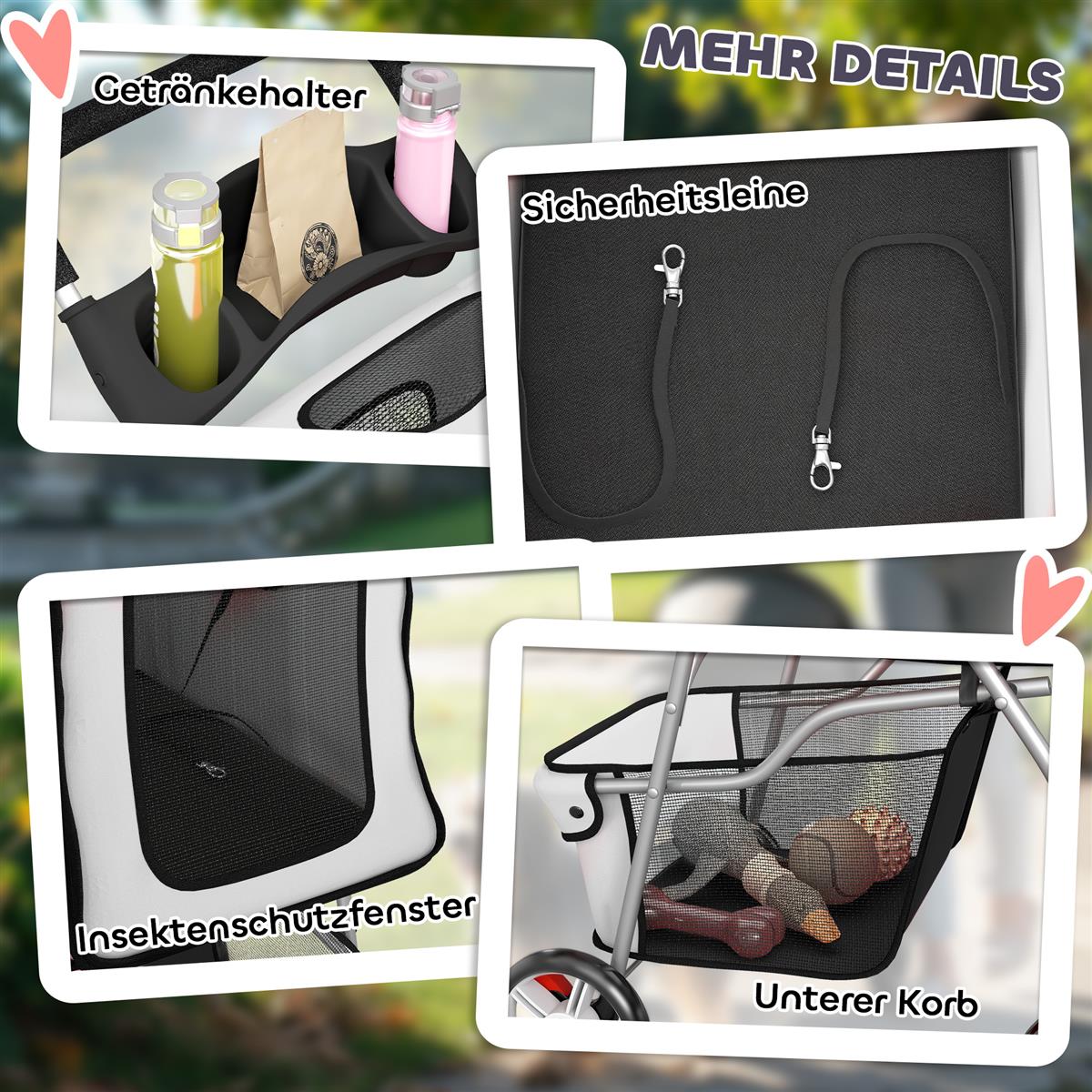 Hundewagen Hundebuggy Faltbar Katzenwagen bis 10kg mit Regenschutz Reflektorstreifen Aufbewahrungskorb 77x44x102cm Grau