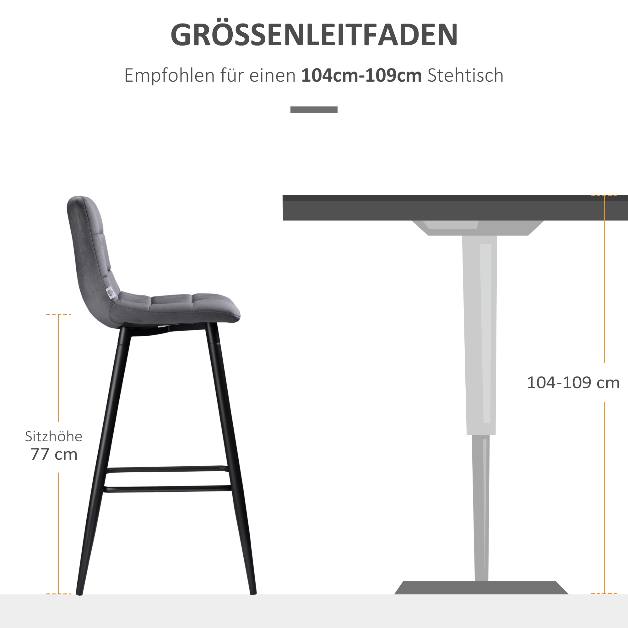 2er-Set Barhocker mit Fußstütze im Retrodesign 42 cm x 55 cm x 103 cm Grau
