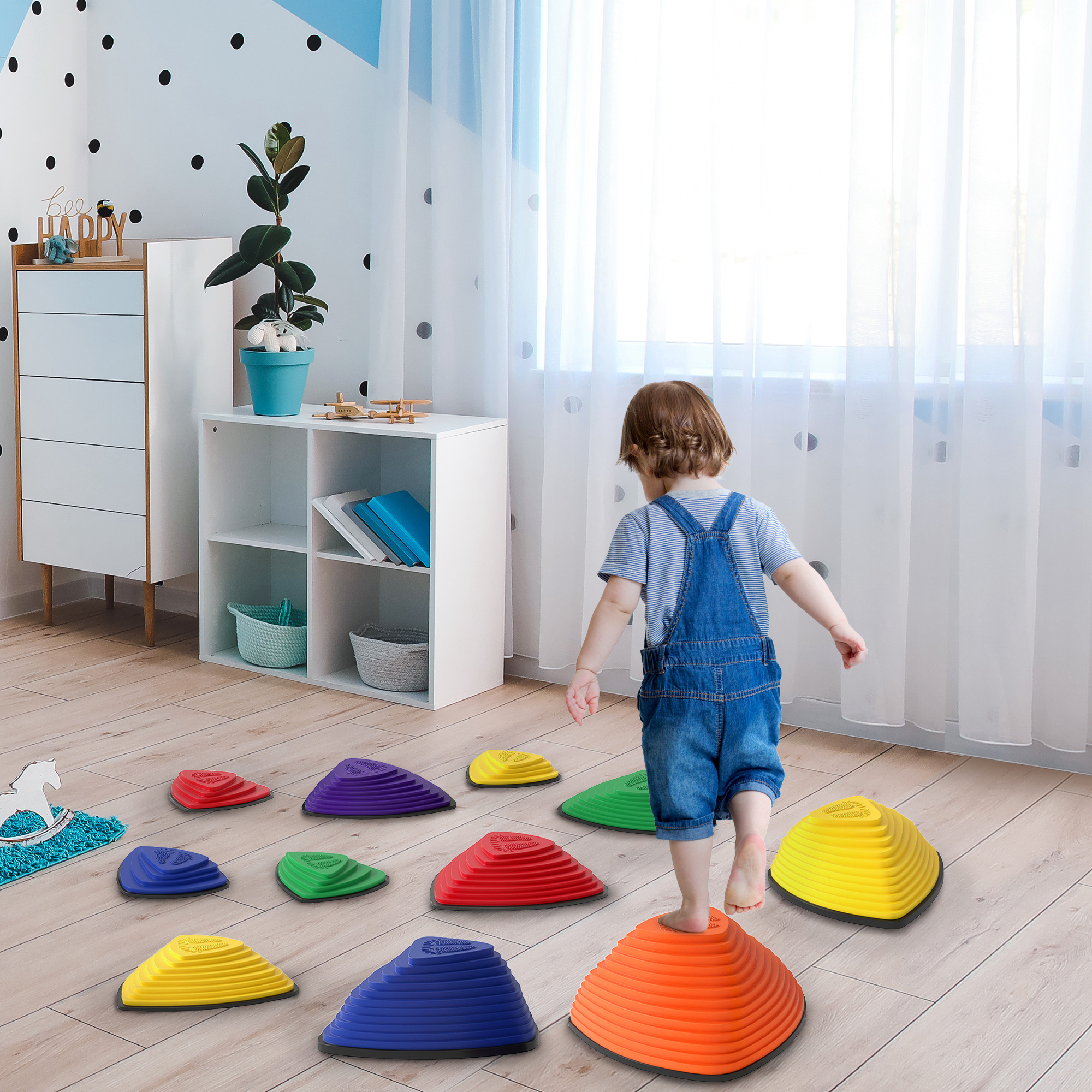 11er-Set Trittsteine, rutschfestes Design, für drinnen & draußen, stapelbar, Bunt