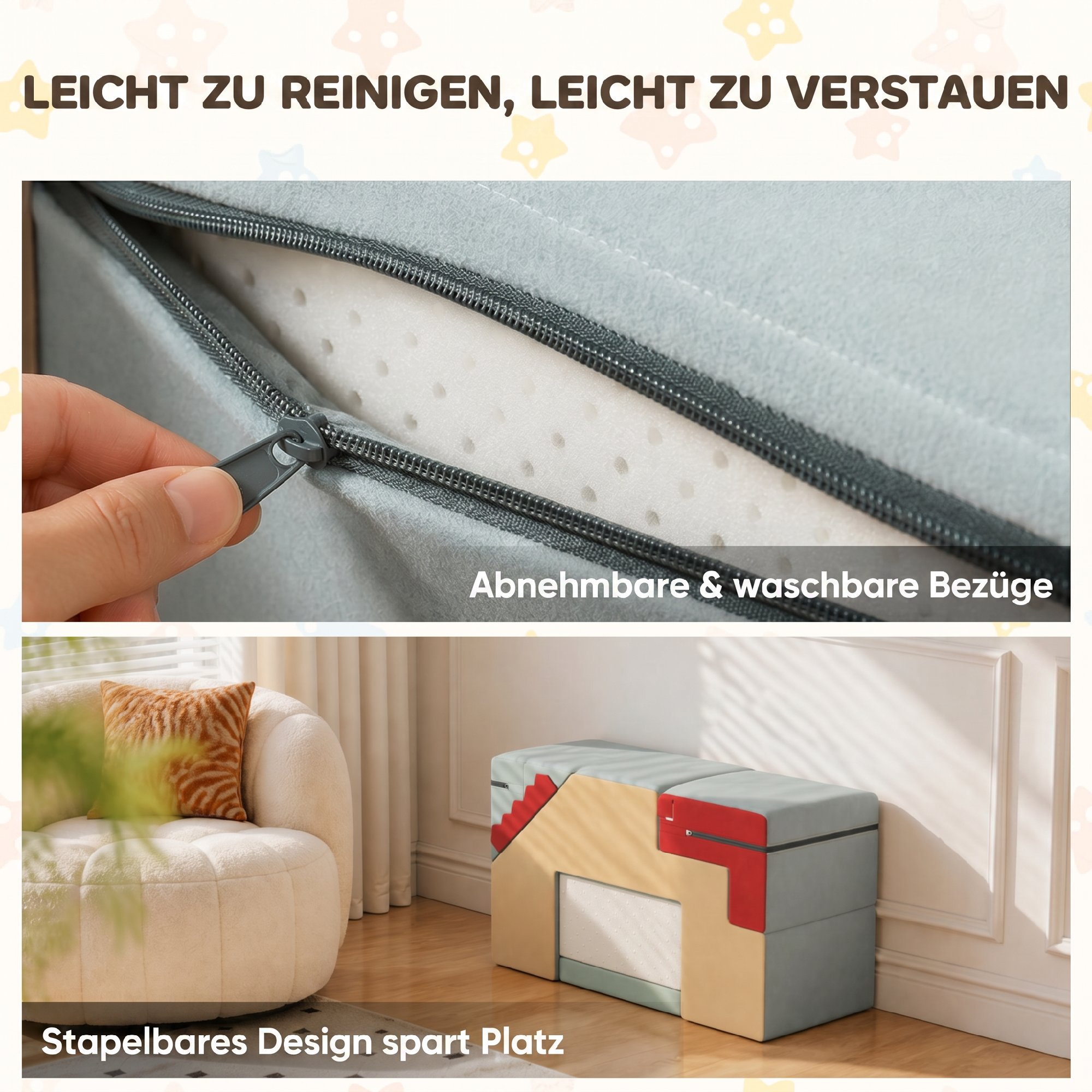 2-teiliges Schaumstoff Bausteine für Kleinkinder mit abnehmbaren Bezügen, Indoor-Kletter- und Krabbelspielset, Blau