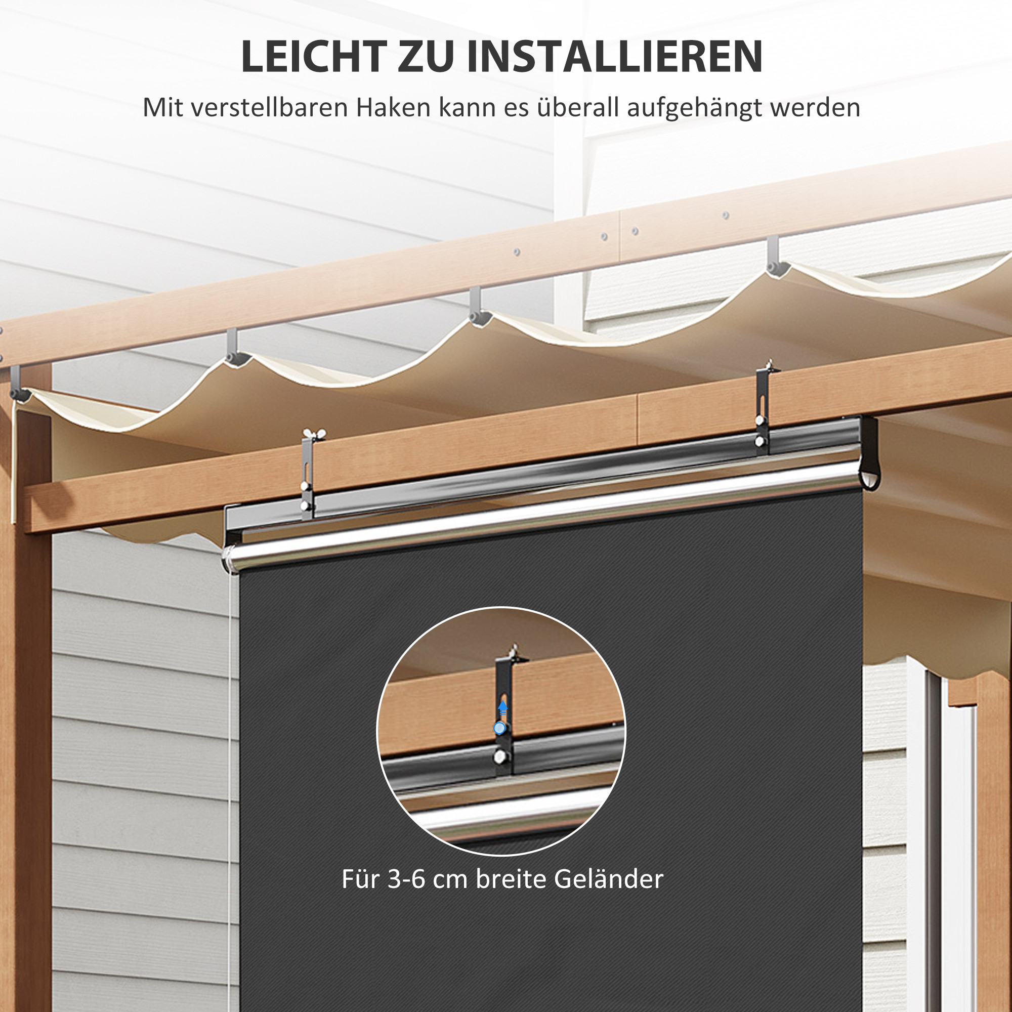 Senkrechtmarkise, höhenvestellbar, Kettenzug, inkl. Haken, 124 cm x 222 cm, Dunkelgrau