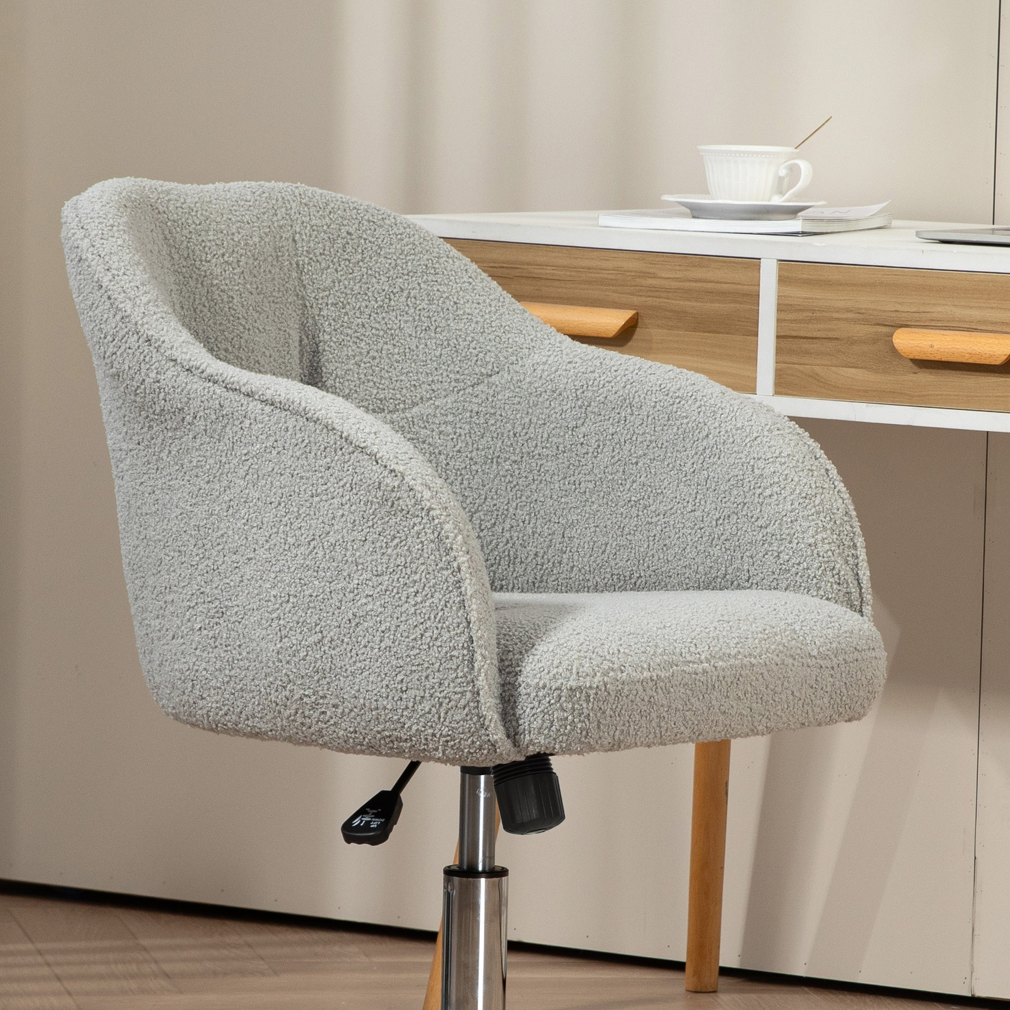 Homeoffice Stuhl, Ergonomisch Schreibtischstuhl mit Wippfunktion, Teddysamtoptik 56 x 61 x 86 cm Grau