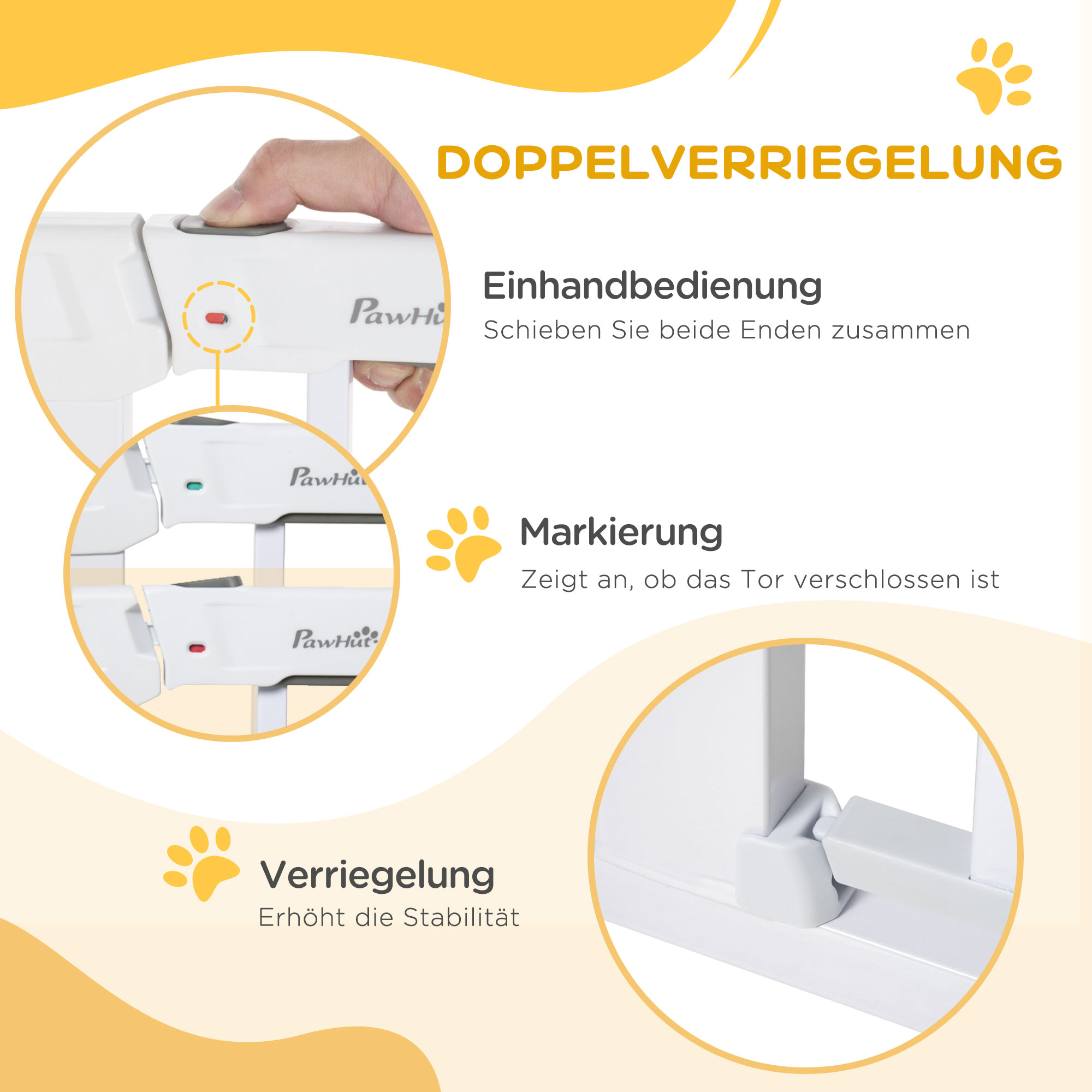 Türgitter, Montage ohne Bohren, verstellbare Breite 75-96 cm, einhändiges Öffnen, Metall, Weiß, Auto-Close Baby Schutzgitter