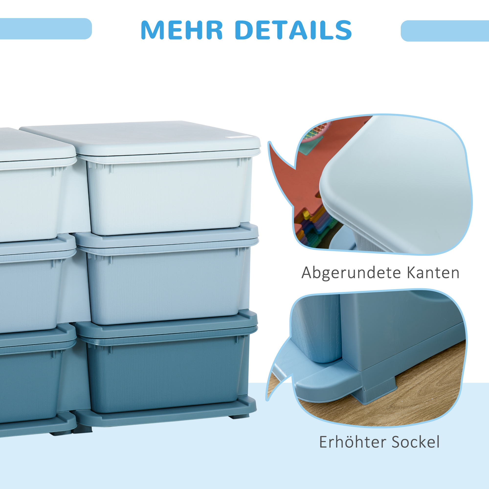 Aufbewahrungsbox für Kinder, Kinder-Aufbewahrungsbox, 3 Schubladen, Blau
