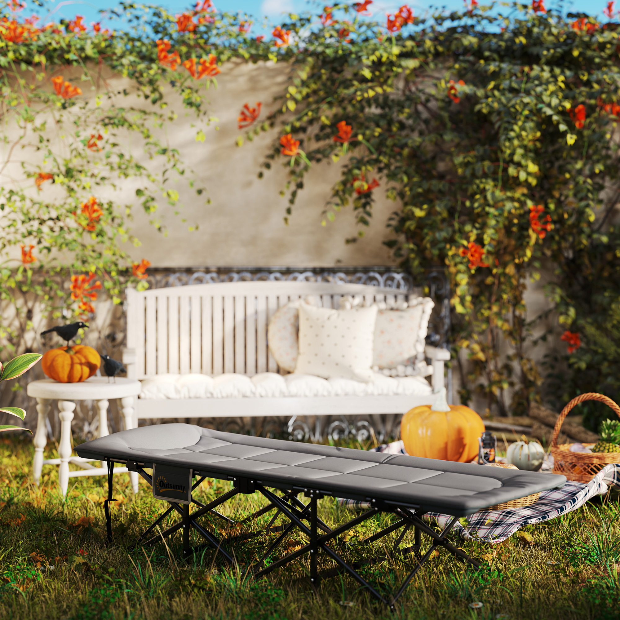 Feldbett faltbar Campingbett mit Matratze Kopfkissen Seitentasche 187 x 67 x 37 cm Gästebett bis 150 kg Grau