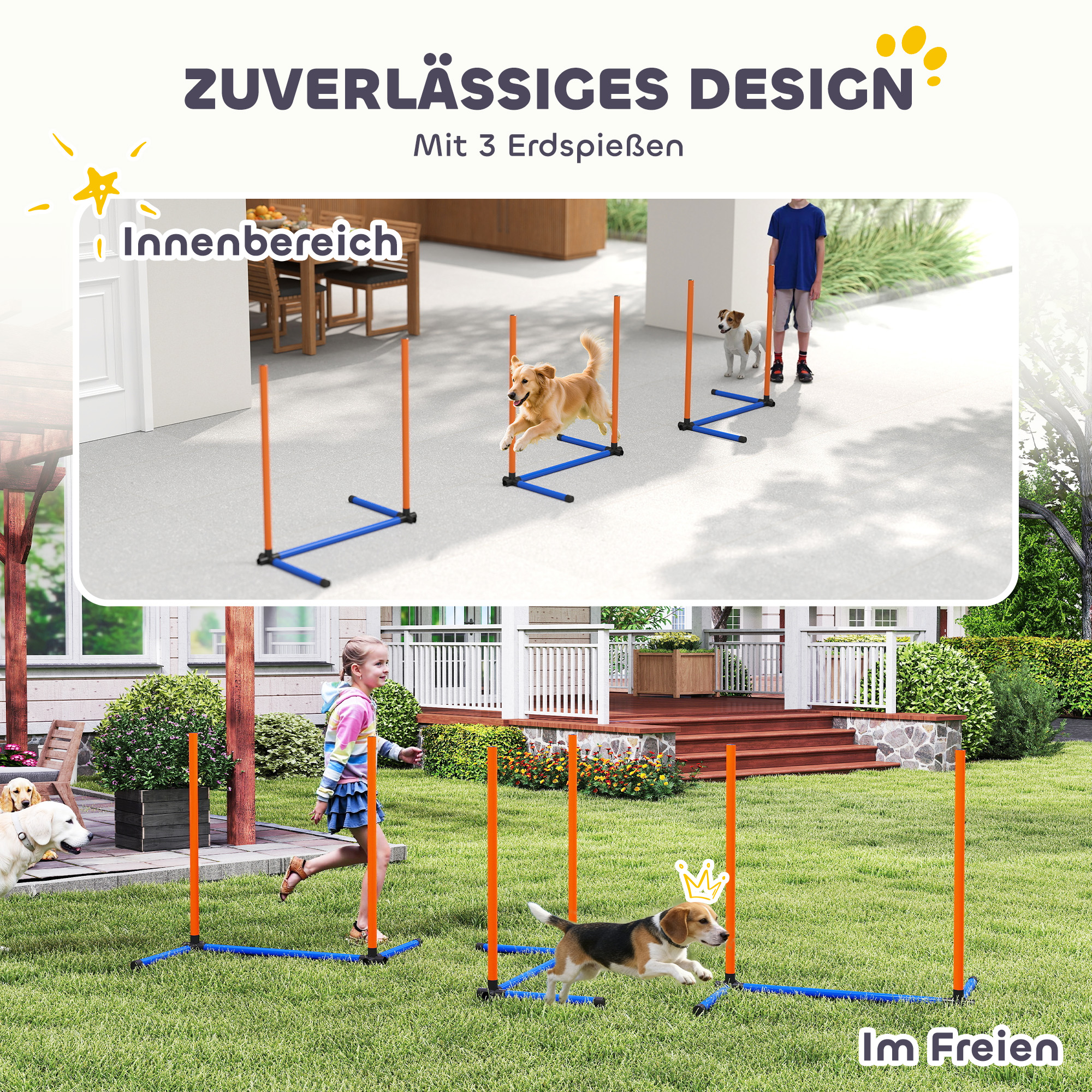 Agility Set Hunde 3-teiliges Agility Ausrüstung mit Slalomstangen Tragetasche Trainingsset für alle Hundegrößen Orange