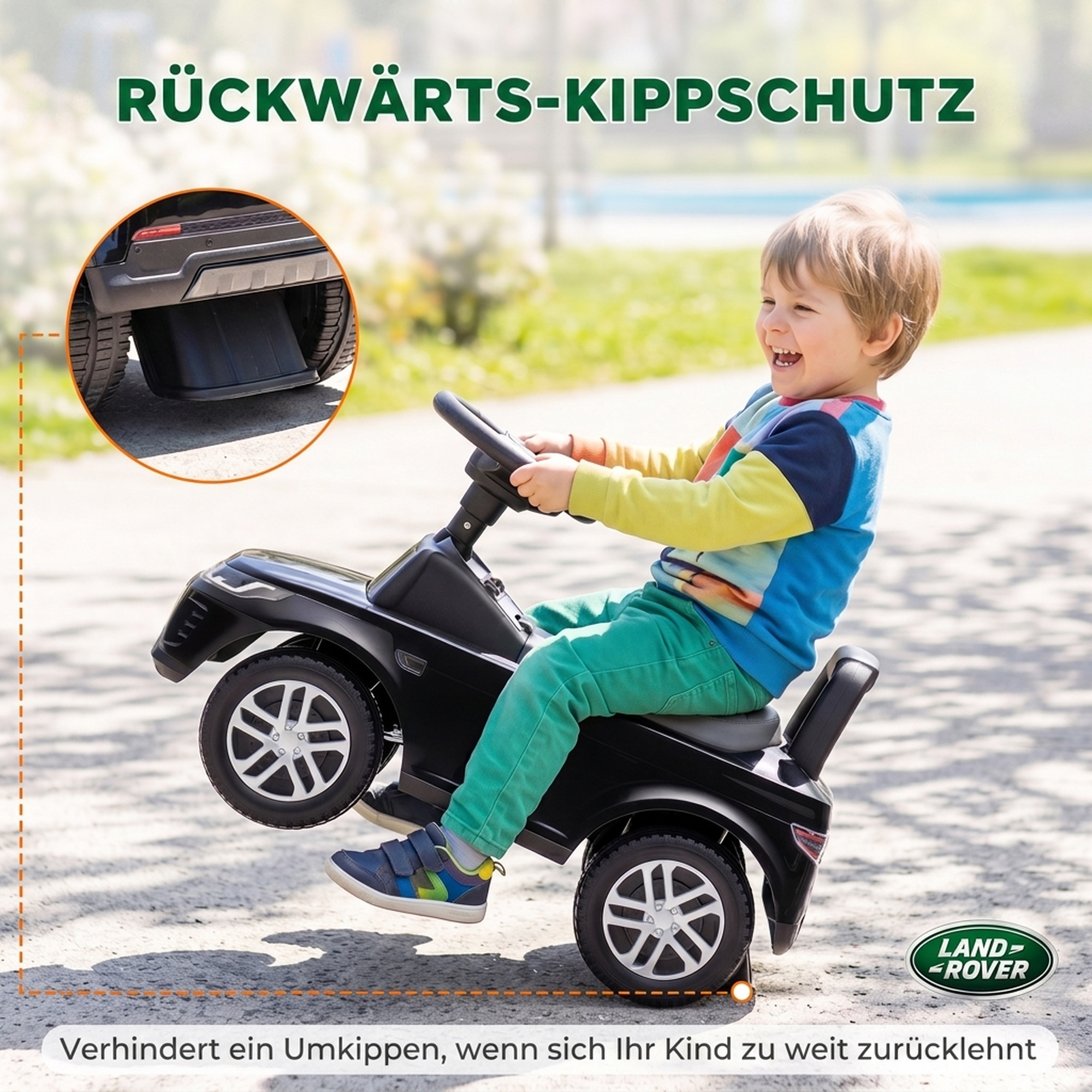 LAND ROVER DISCOVERY Rutschauto, Rutschfahrzeug mit Hupe, Motorgeräuschen Stauraum unter dem Sitz 18-36 Monaten Schwarz