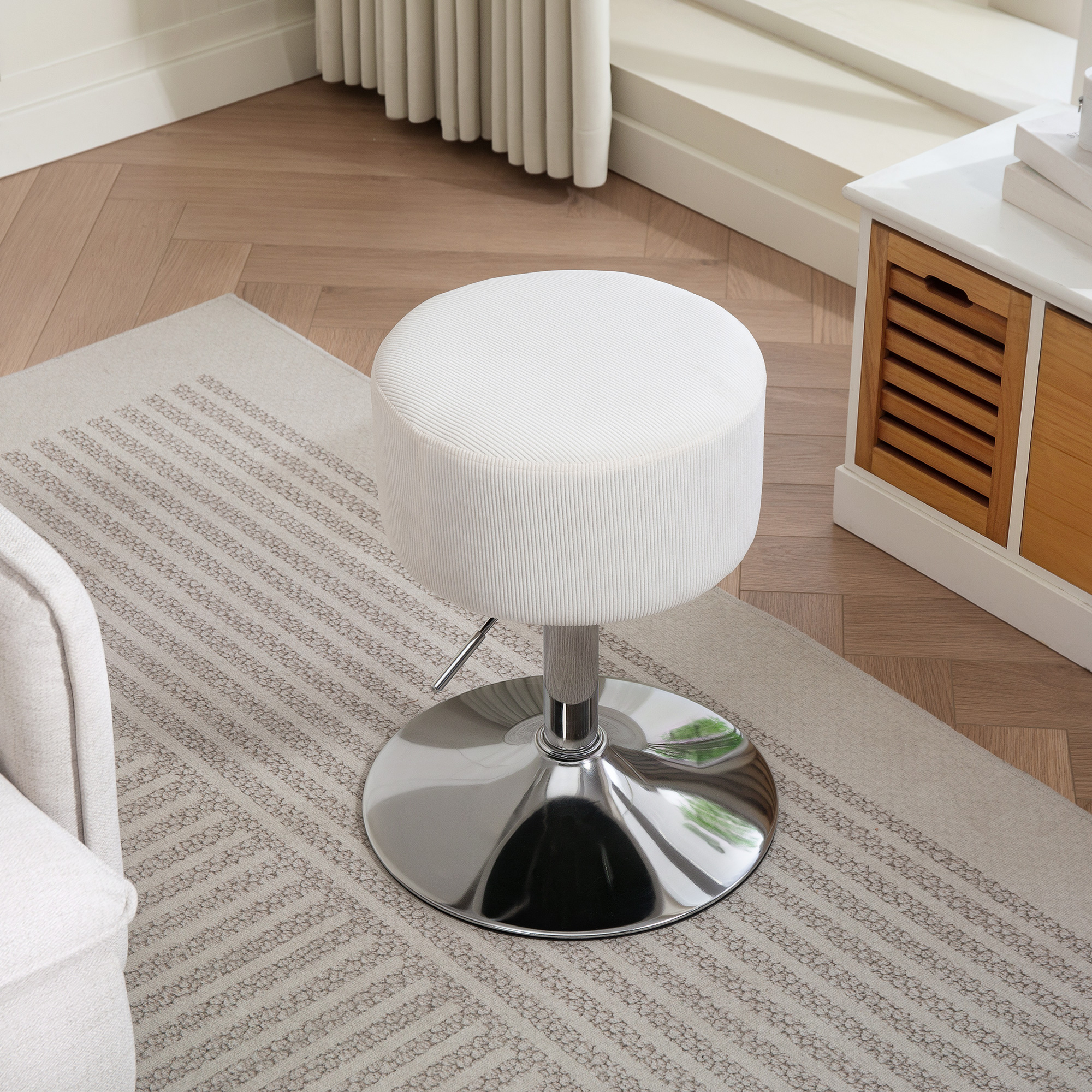 Barhocker, Gepolstert Barstuhl mit Metallgestell, Cordoptik, Höhenverstellbar 360° Drehbar Weiß