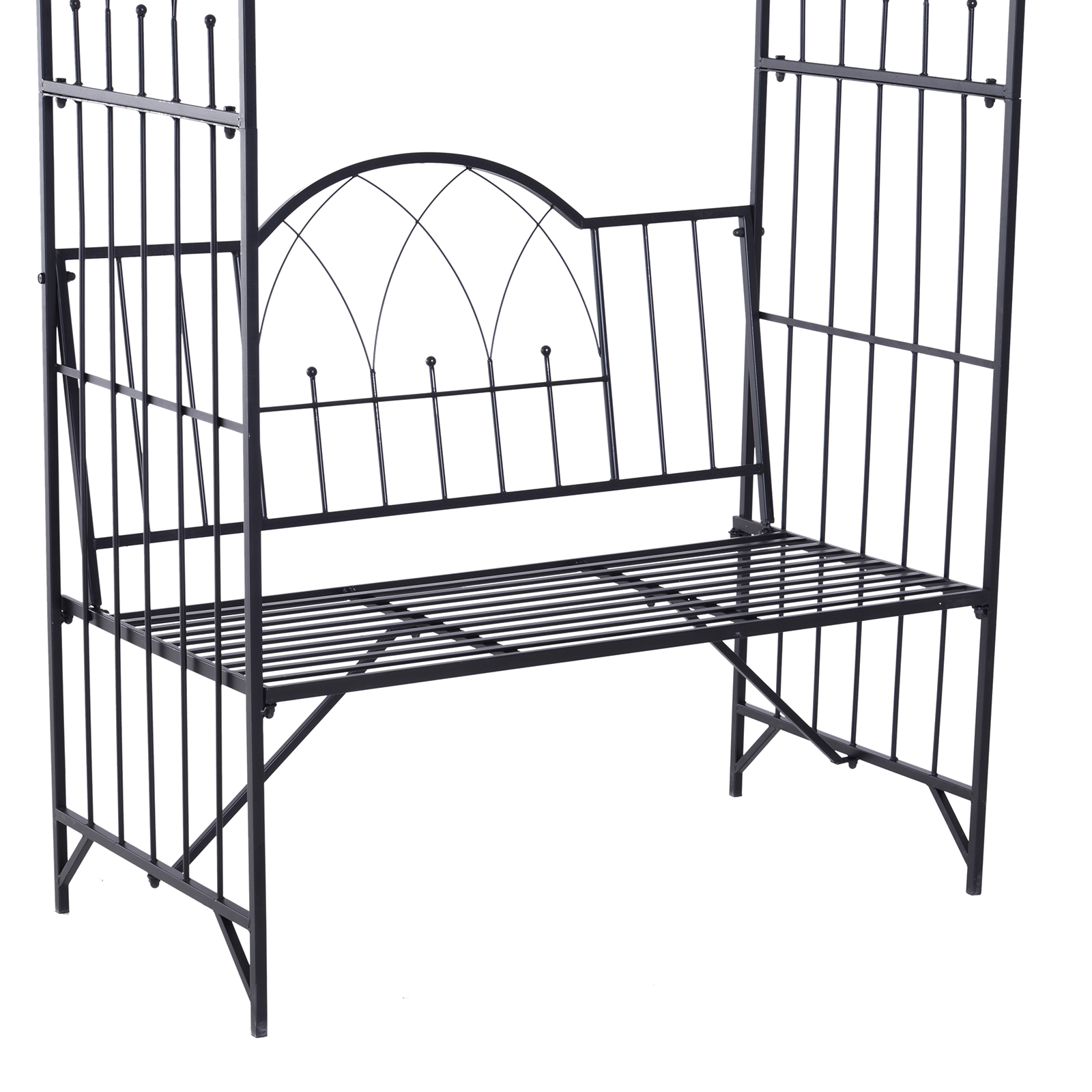 Rosenbogen mit Bank Rosenbank Laubenbank Philosophenbank Rankgitter Rankhilfe Gartenbank Metall Schwarz 115 x 59 x 203 cm