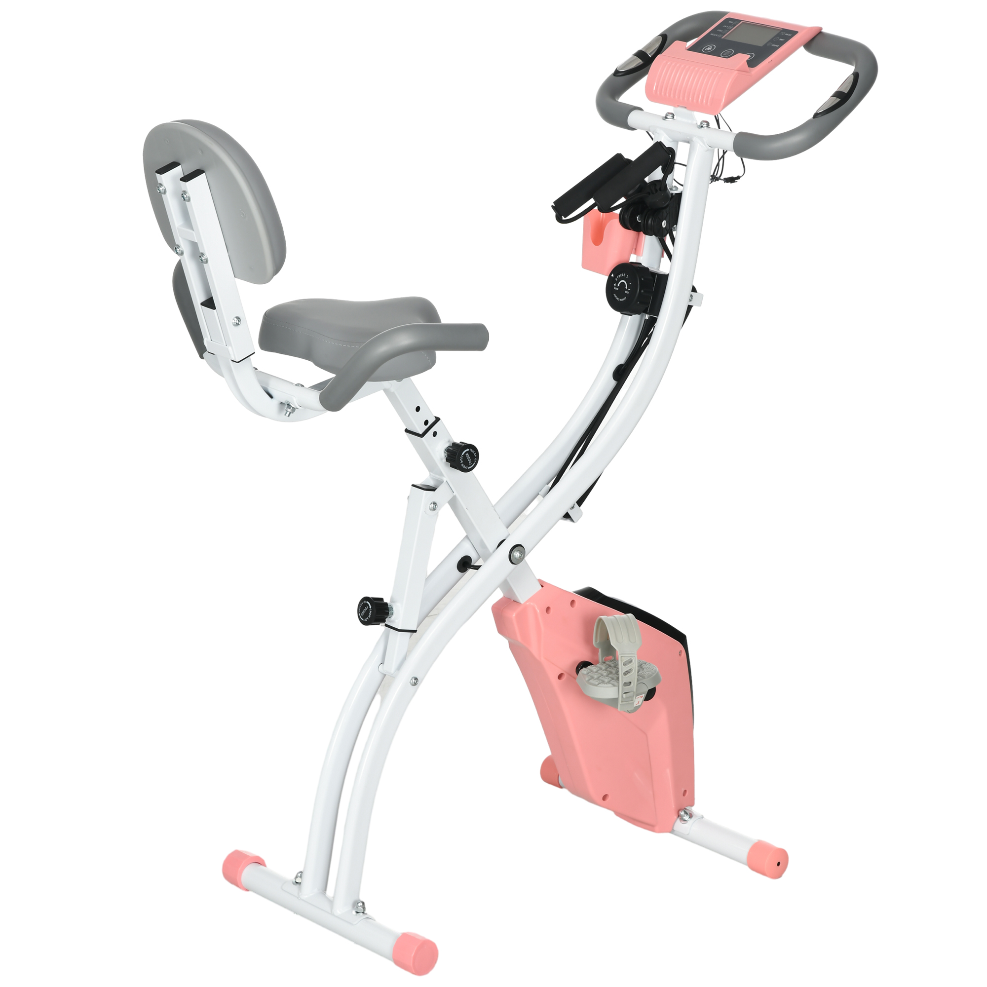 Heimtrainer 2-in-1 Fahrradtrainer mit LCD-Display Pulsmesser verstellbar Sitz Räder, klappbarer Hometrainer Trimmrad mit 8 stufig Magnetwiderstand, Spannseil, Stahl