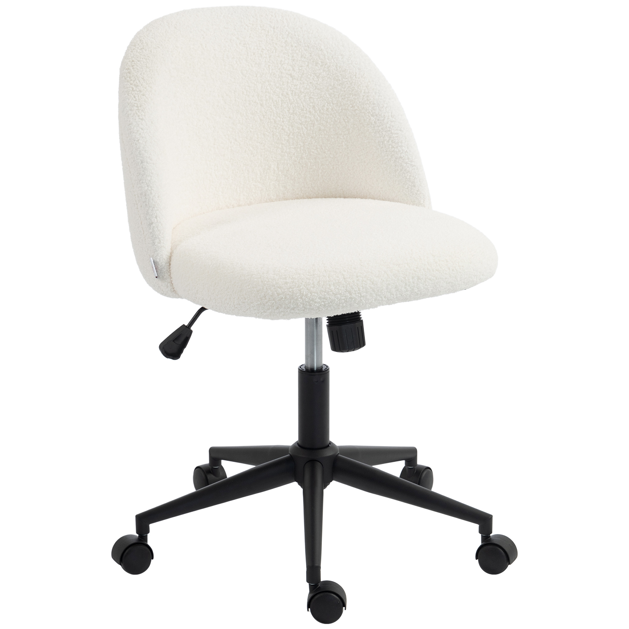 Drehbarer Bürostuhl aus Teddyfleece, höhenverstellbar, mit Rollen, Komfortschaum, Creme