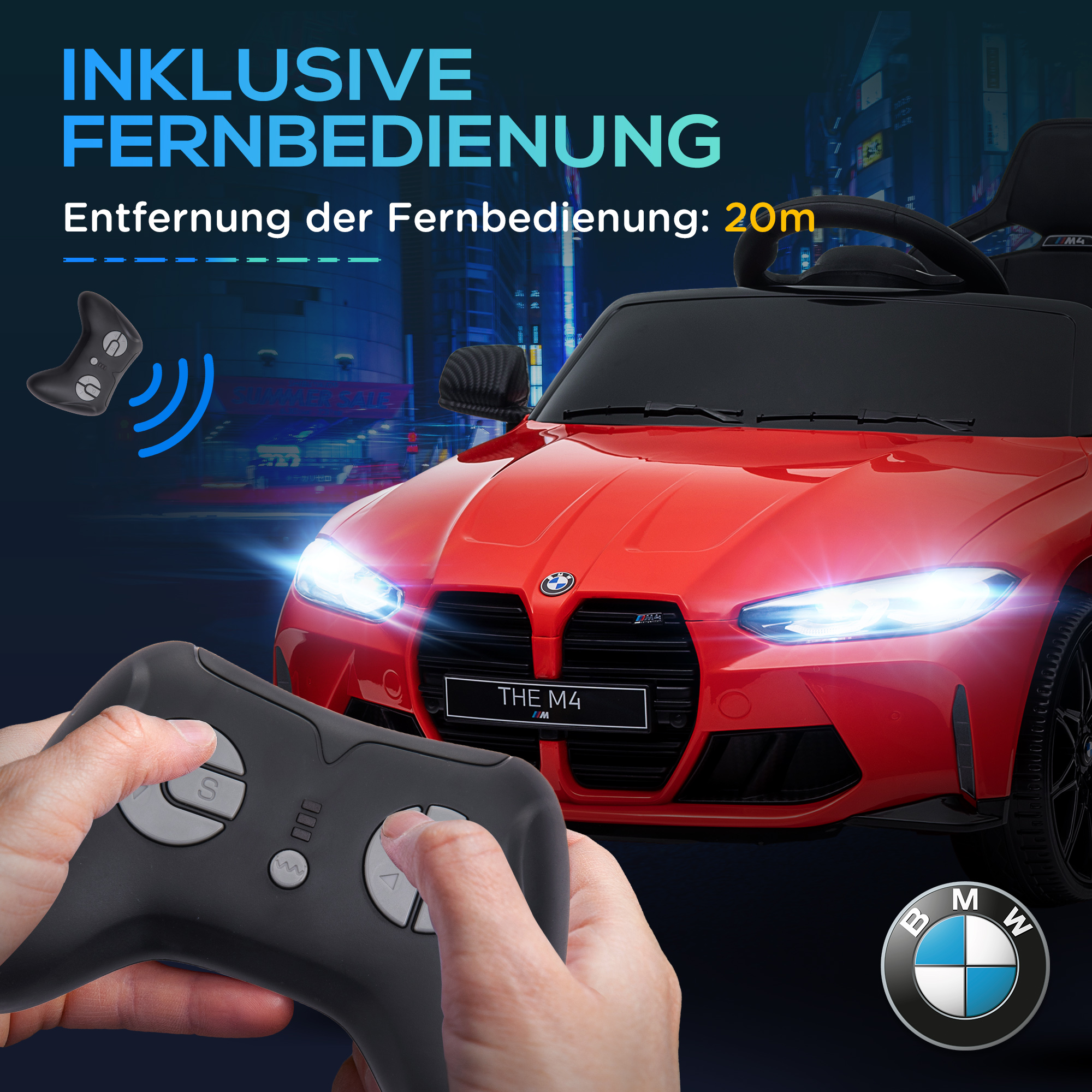 Elektro Kinderauto BMW M4, Sound & Licht, 3-5 km/h, inkl. Fernsteuerung, für 3-5 Jahre, Rot