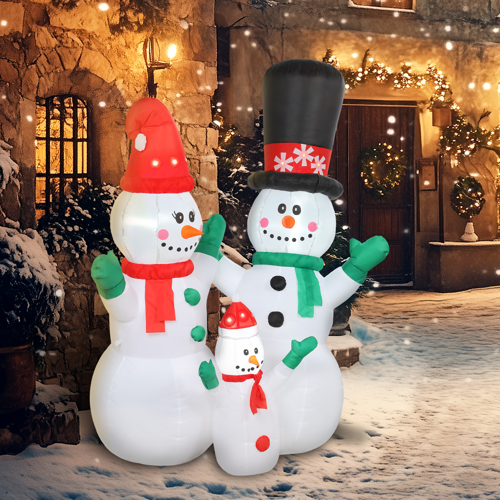Aufblasbar Schneemann Familie, 1,8 m Weihnachtsdeko mit LED-Beleuchtung für Innen- und Außenbereich