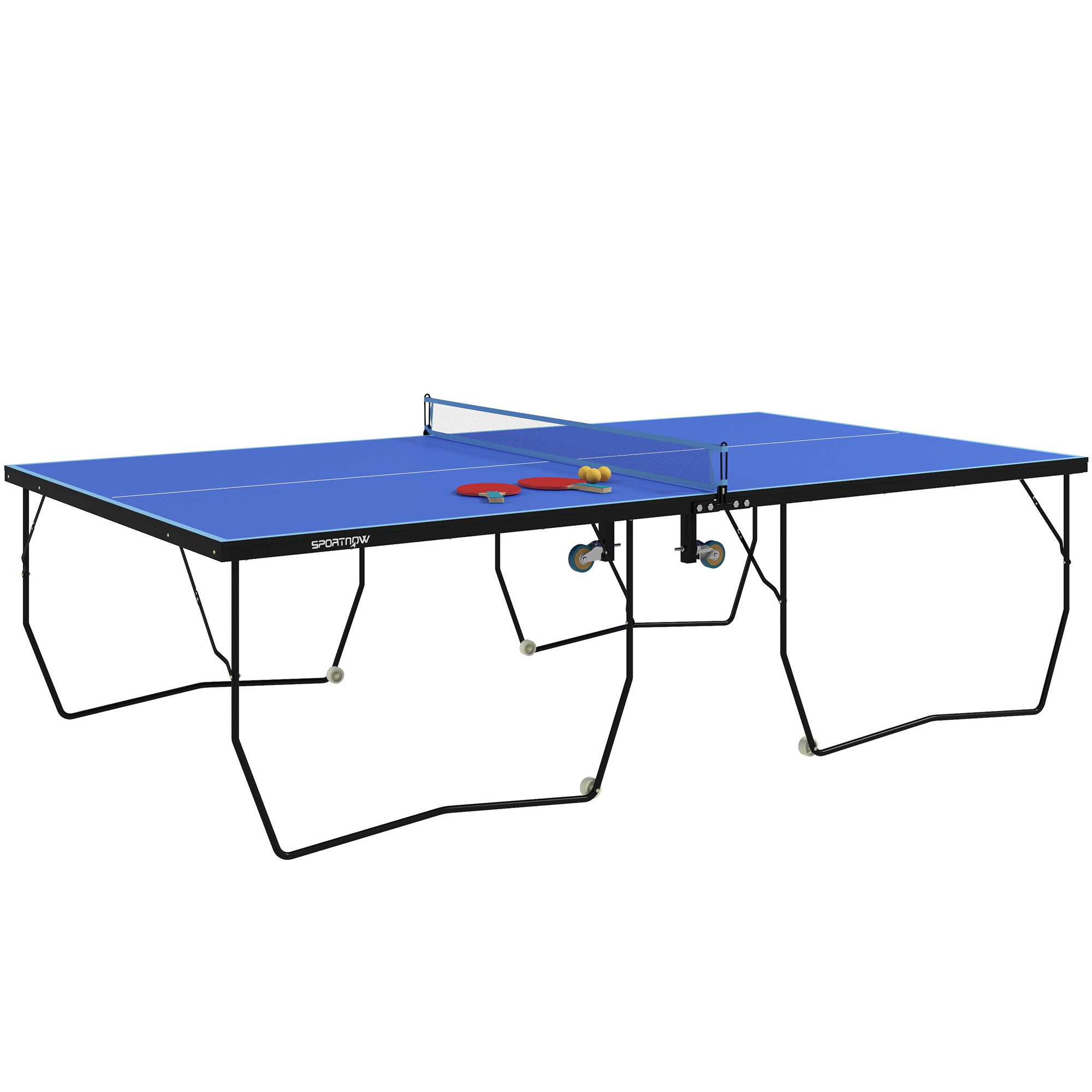 Tischtennisplatte, klappbar, 8 Räder, pulverbeschichteter Stahlrahmen, MDF, 274 x 152,5 x 76 cm, Blau