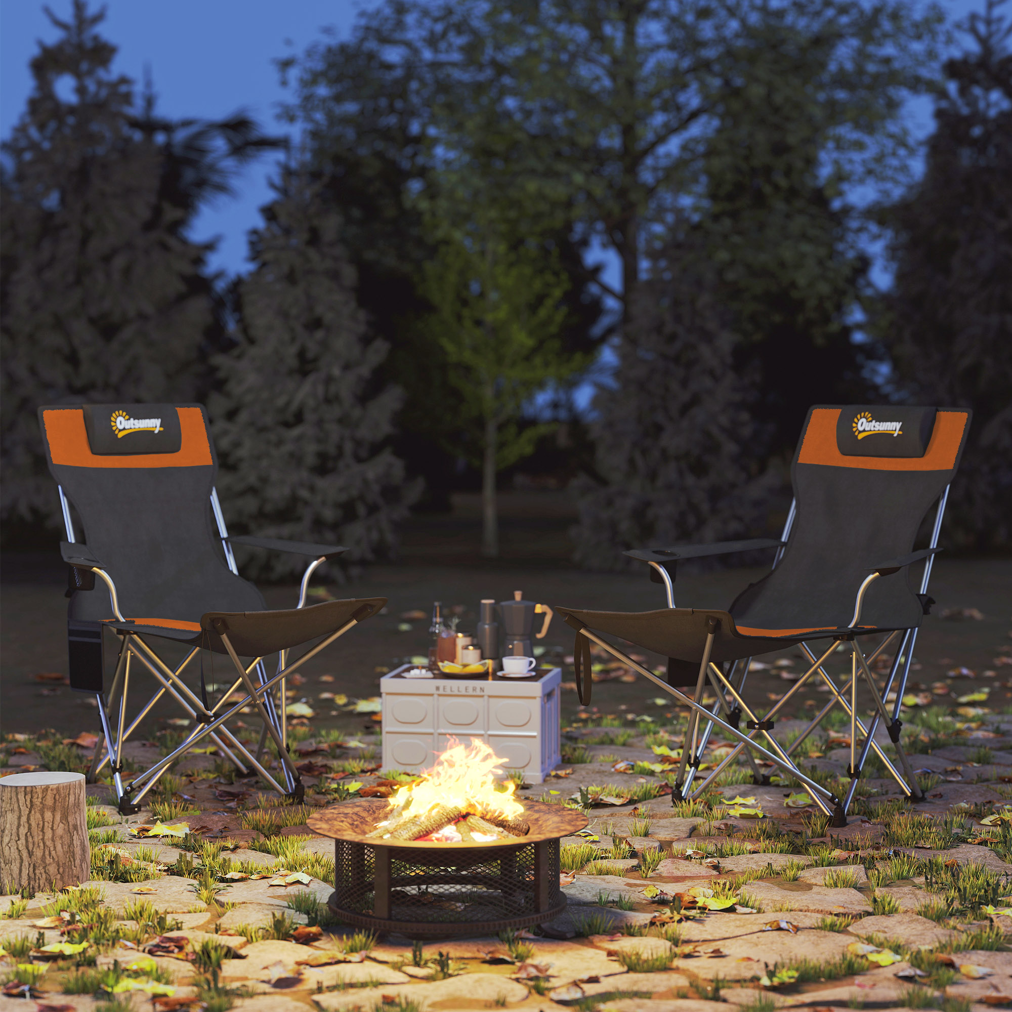 2er Set Campingstuhl faltbar Angelstuhl mit abnehmbar Fußstütze Getränkehalter belastbar 120 kg Orange