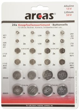 Knopfzellen-Sortiment 24 teilig / 8 versch. AG + 4 versch. CR-Knopfzellen