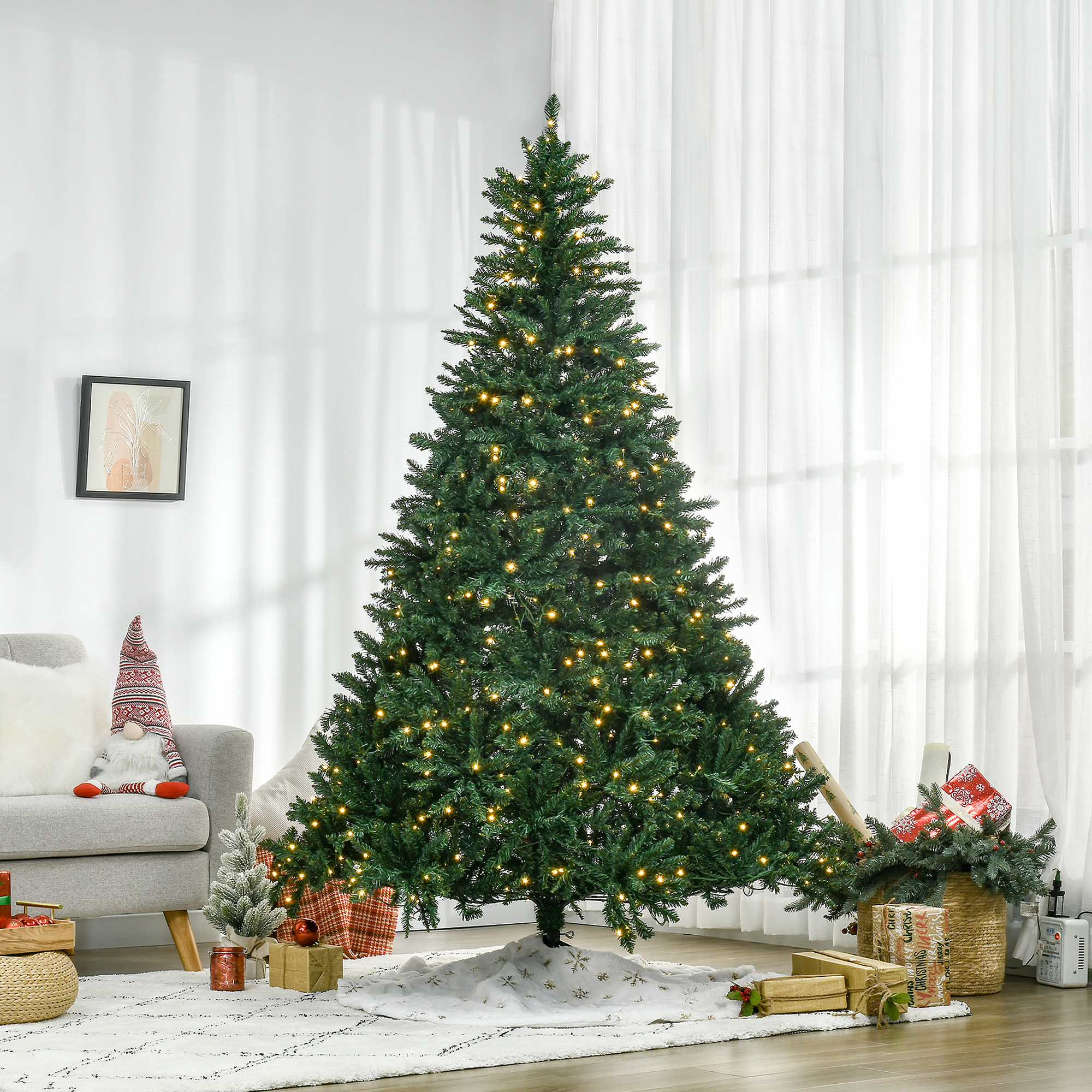 Weihnachtsbaum, 700 warmweiße LEDs, 2154 Zweige, flammhemmend, Kunststoff/Metall, 210 x 142 cm, Grün
