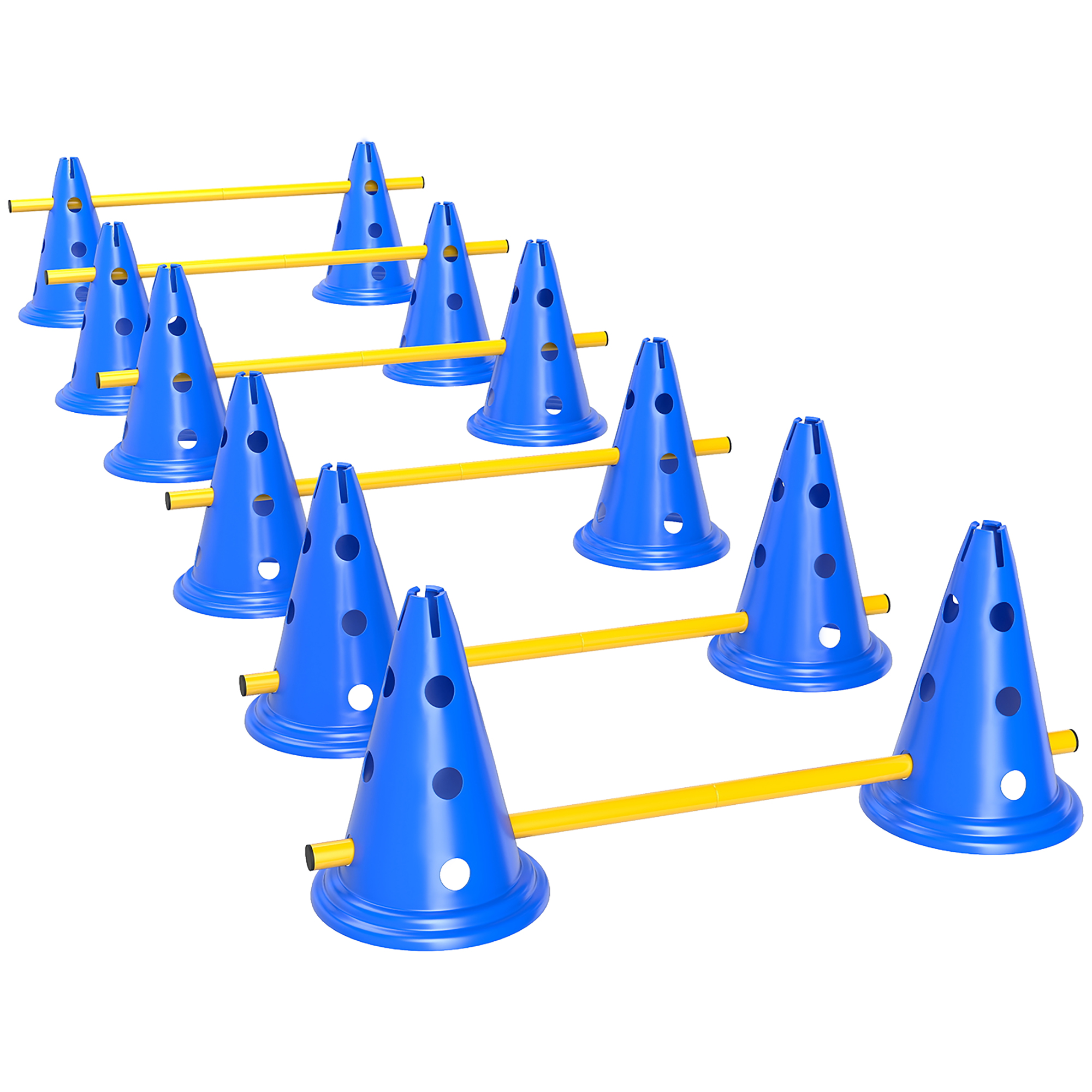 Agility Set Hunde 6-teiliges Agility-Ausrüstung für Hundetraining Steckhürdenset mit 12 Kegel 6 Hürden Tragetasche