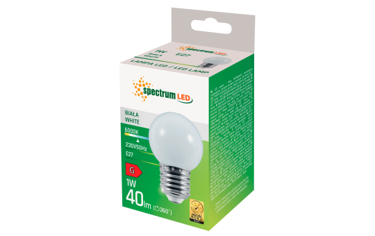 LED Tropfenlampe, E27, 6000K, 1W, 55lm, 230V, 270°, tageslichtweiß