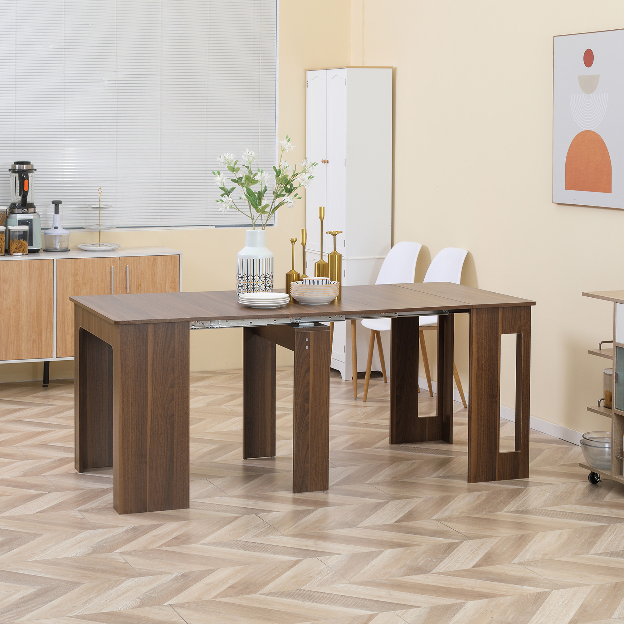 ausklappbarer Esstisch, ausziehbarer Esstisch  Esstisch, mobil, modernes Design, 180cm x 85cm x 75cm, Braun